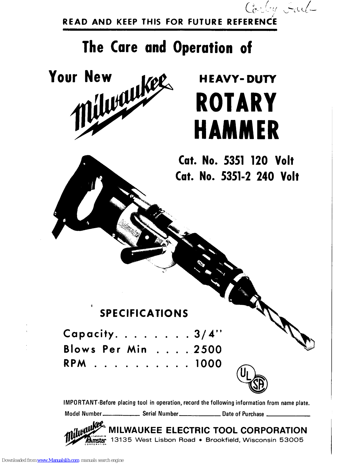 Milwaukee 5351, 5351-2 User Manual