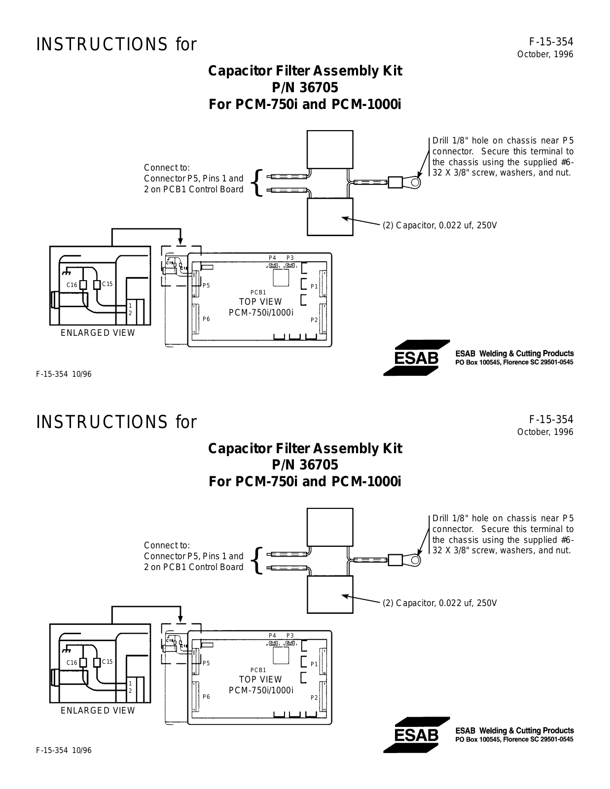 ESAB Capacitor Filter Assembly Kit Troubleshooting instruction - ManualMachine.com