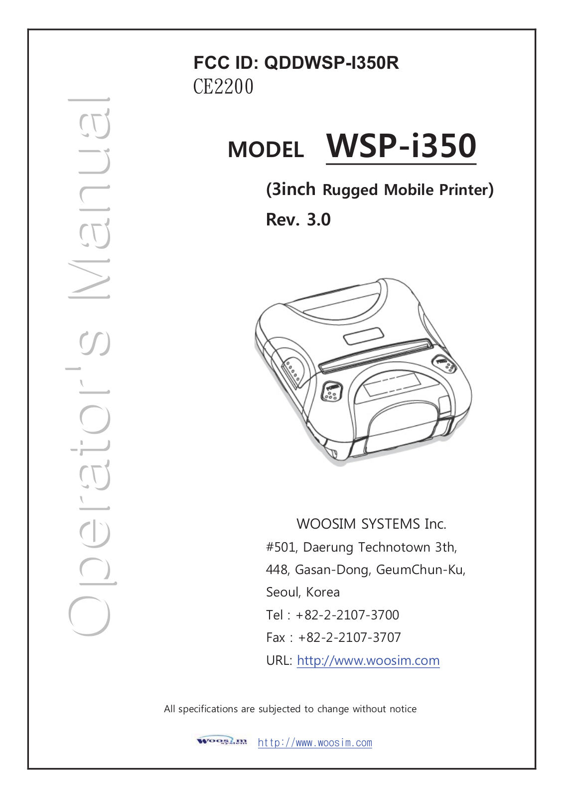 Woosim System WSP I350R User Manual