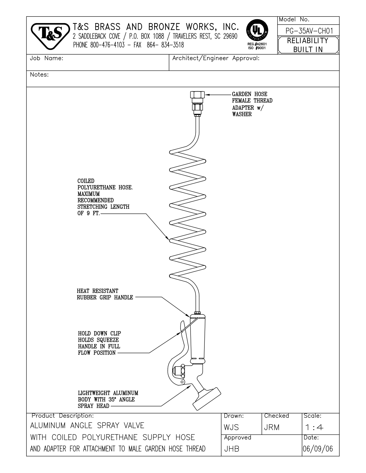 T&S Brass PG-35AV-CH01 User Manual