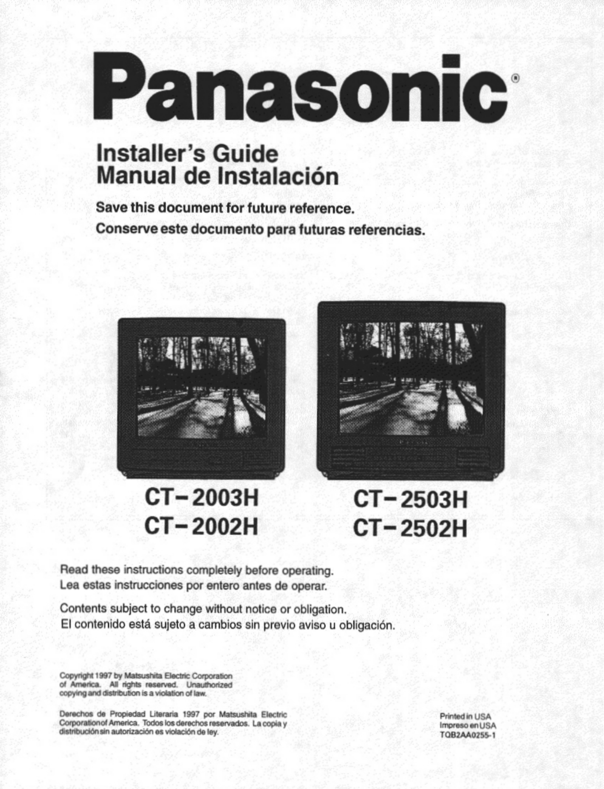 Panasonic CT-2503H, CT-2502H User Manual