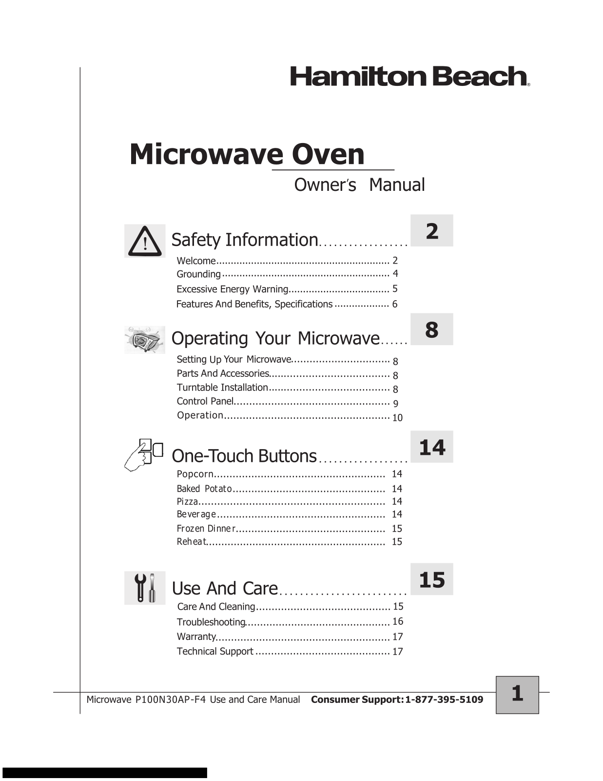 Hamilton Beach P100N30AP-F4 Owner's Manual