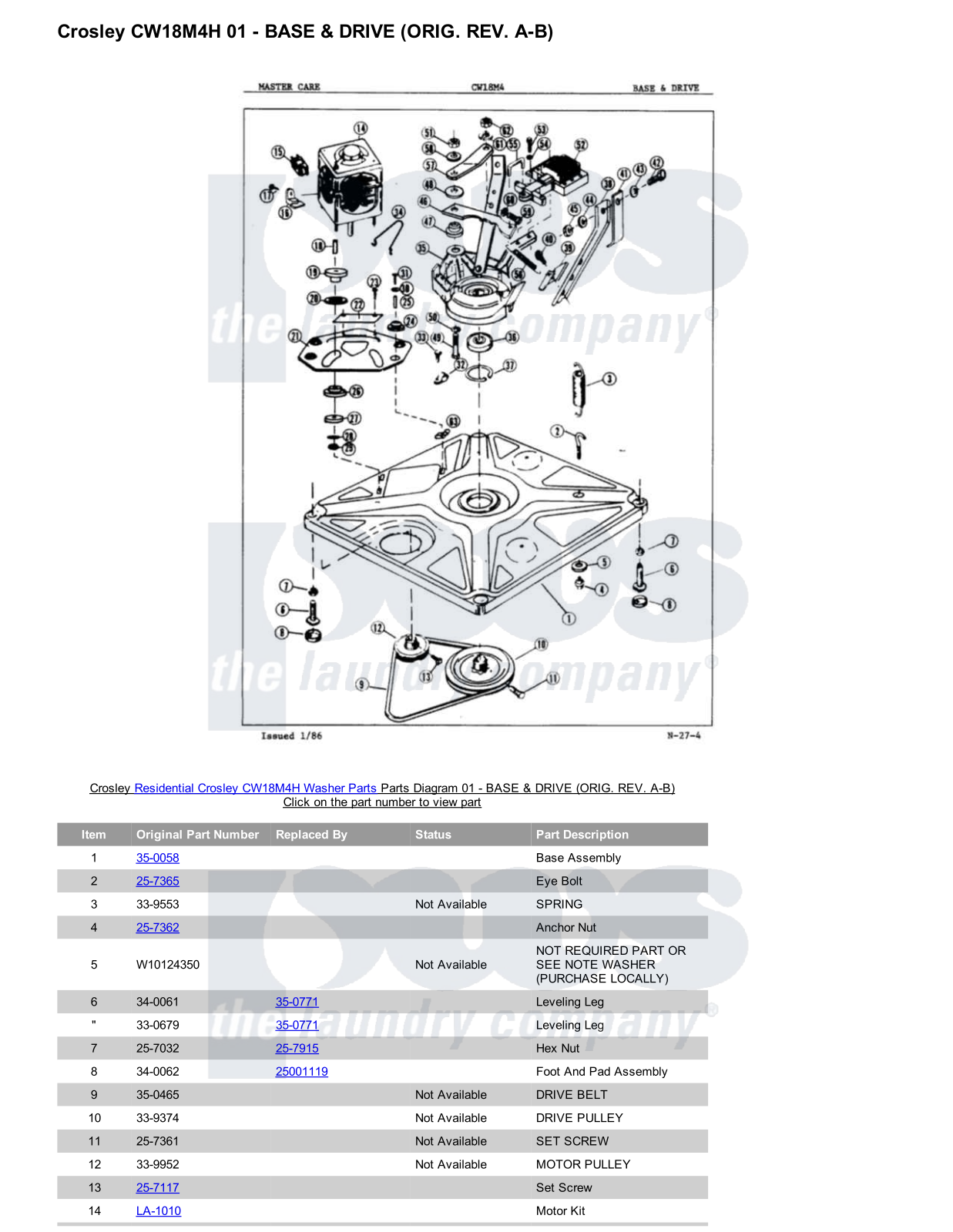 Crosley CW18M4H Parts Diagram