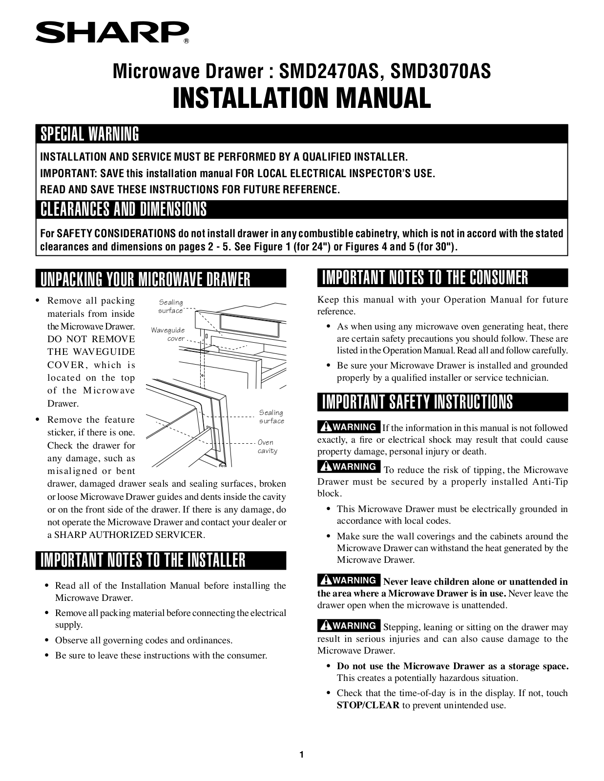 Sharp SMD2470ASY Installation Manual