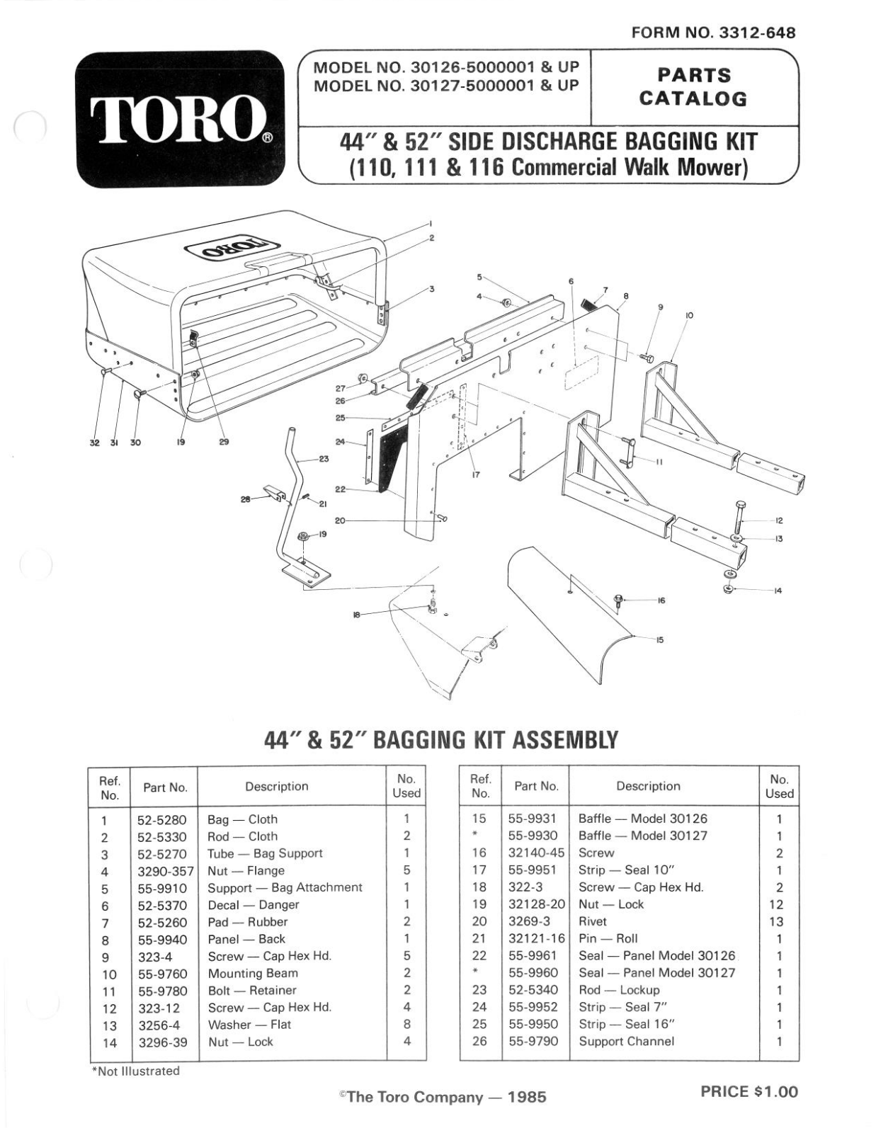 Toro 30127, 30126 Parts Catalogue