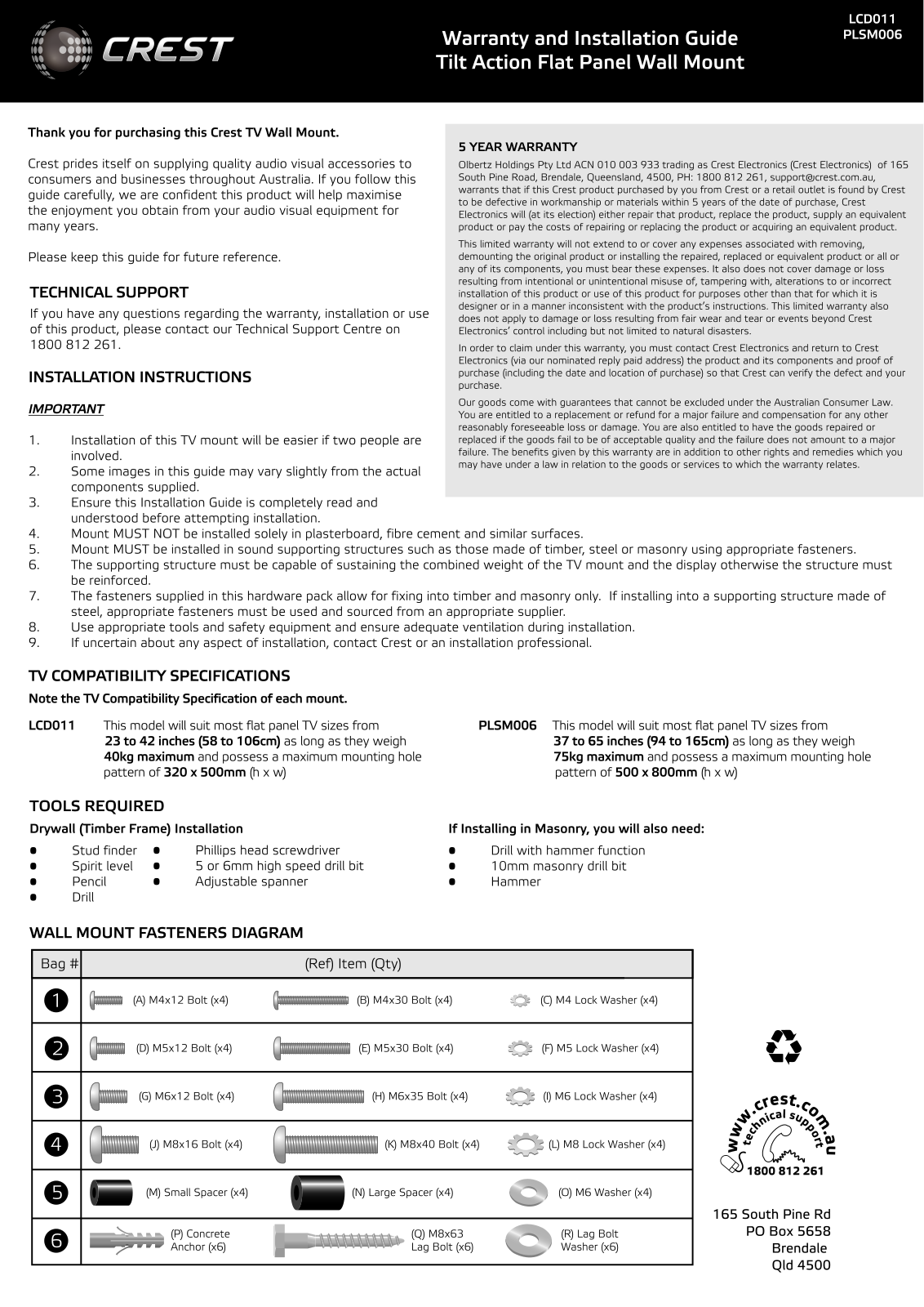 Crest PLSM006 User Manual