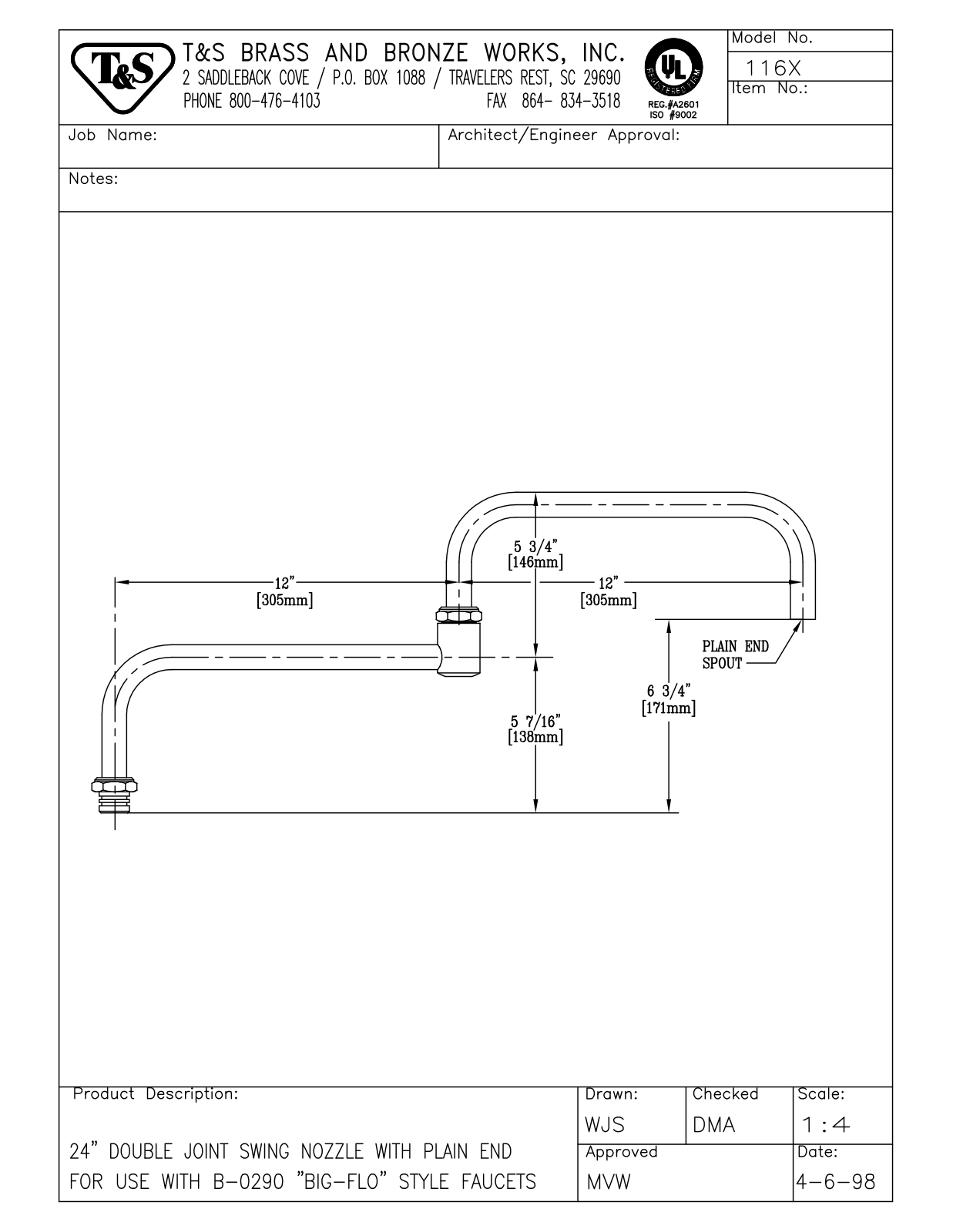 T & S Brass & Bronze Works 116X General Manual