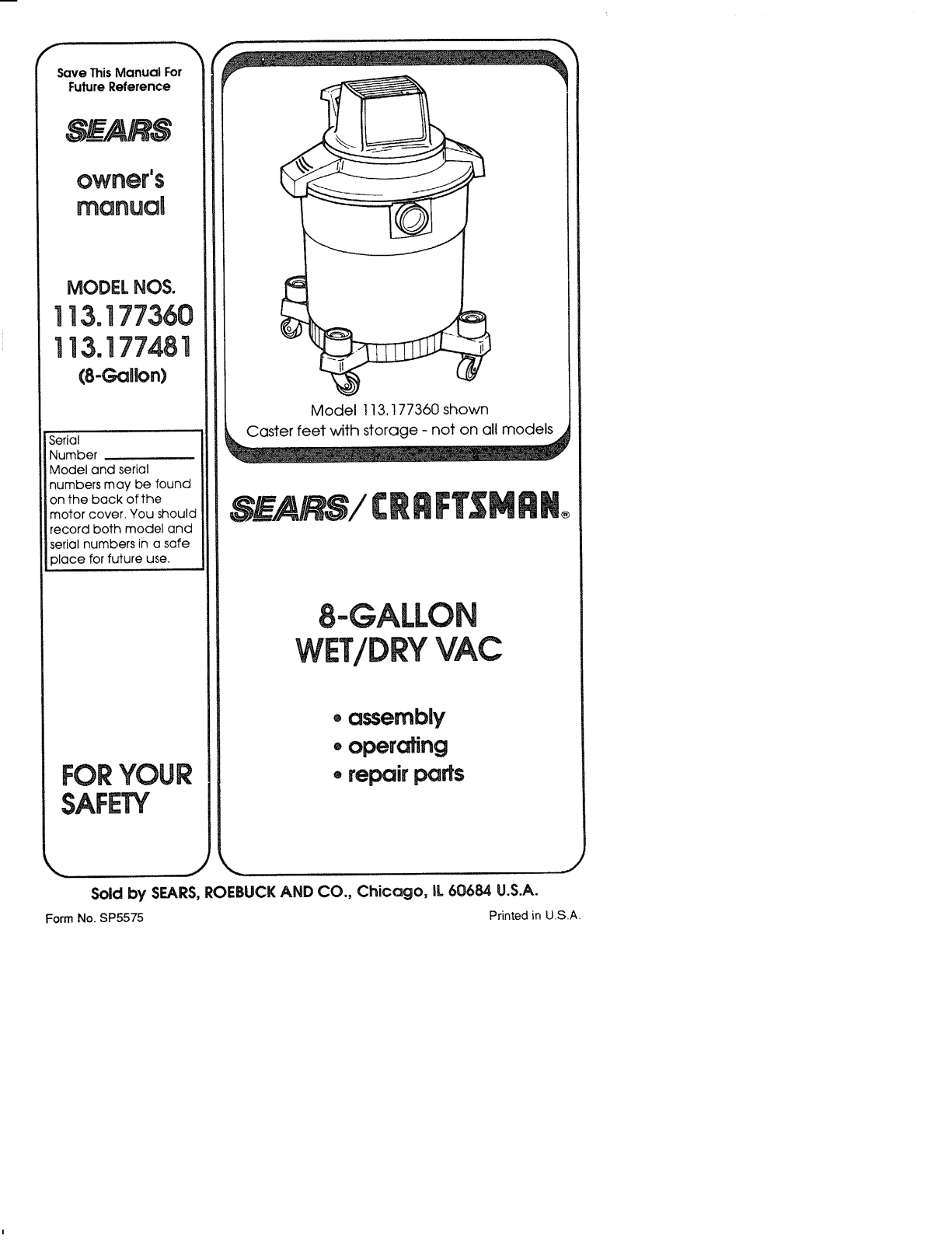 Craftsman 113177481, 113177360 Owner’s Manual