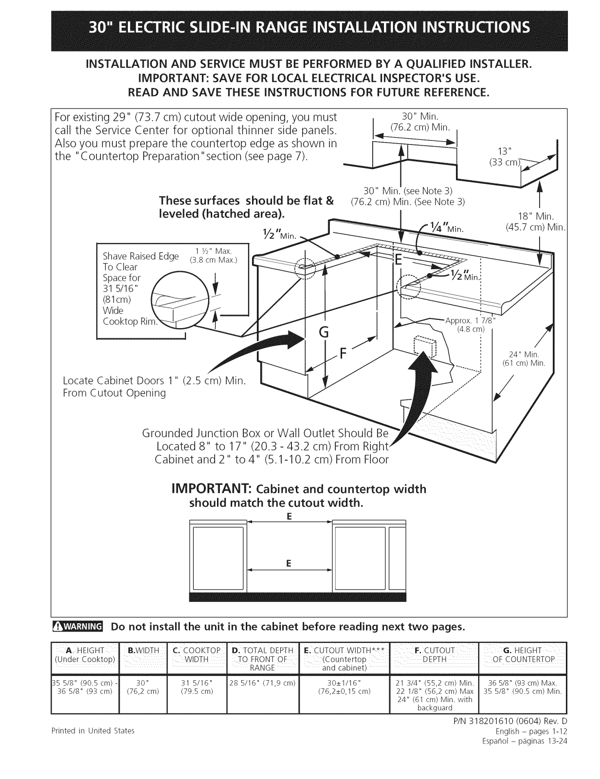 Kenmore Elite 79046619501, 79046712603, 79046723701, 79046713605, 79046714600 Installation Guide - ManualMachine.com