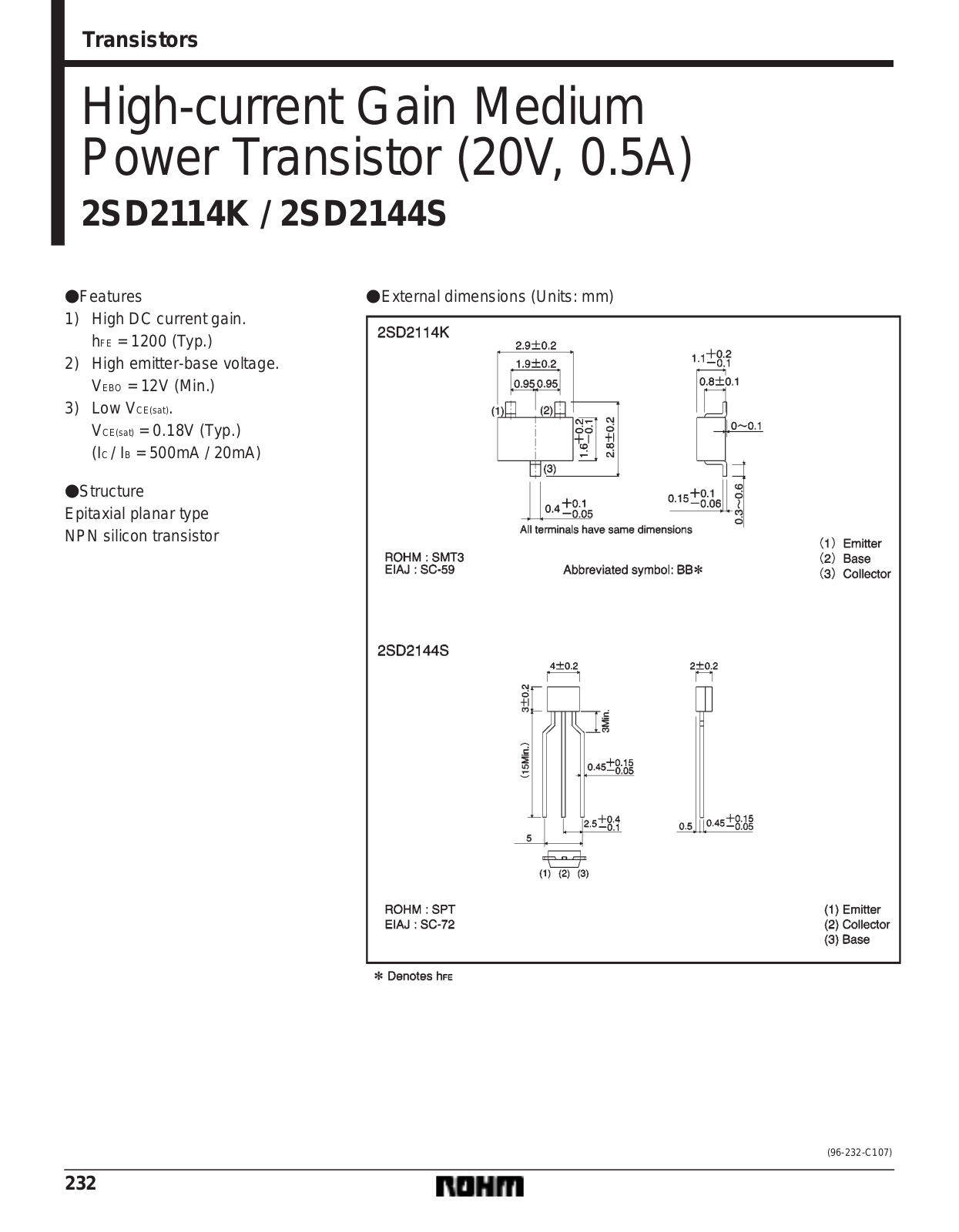 ROHM 2SD2144S, 2SD2114K Datasheet