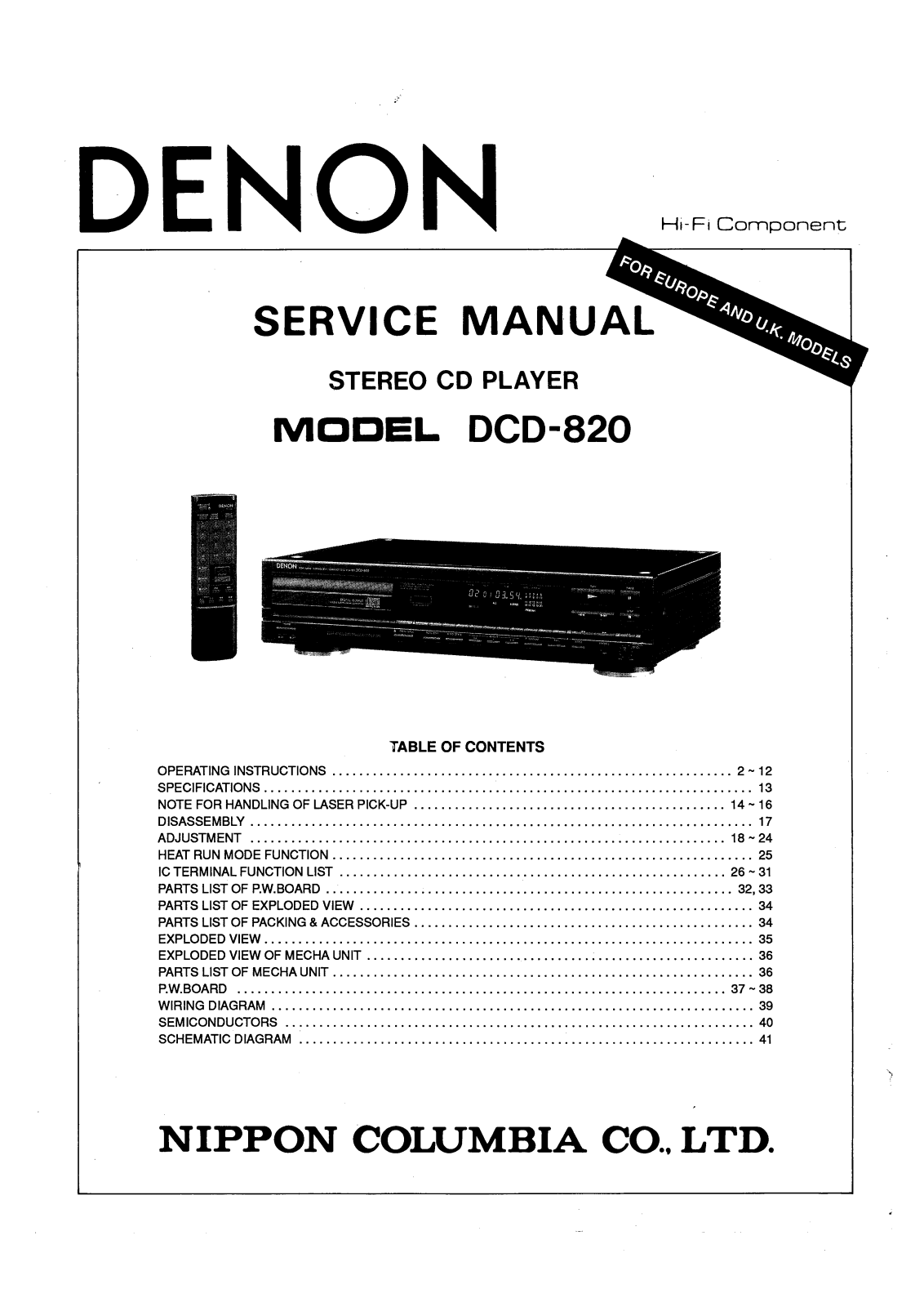 Denon DCD-820 Service Manual
