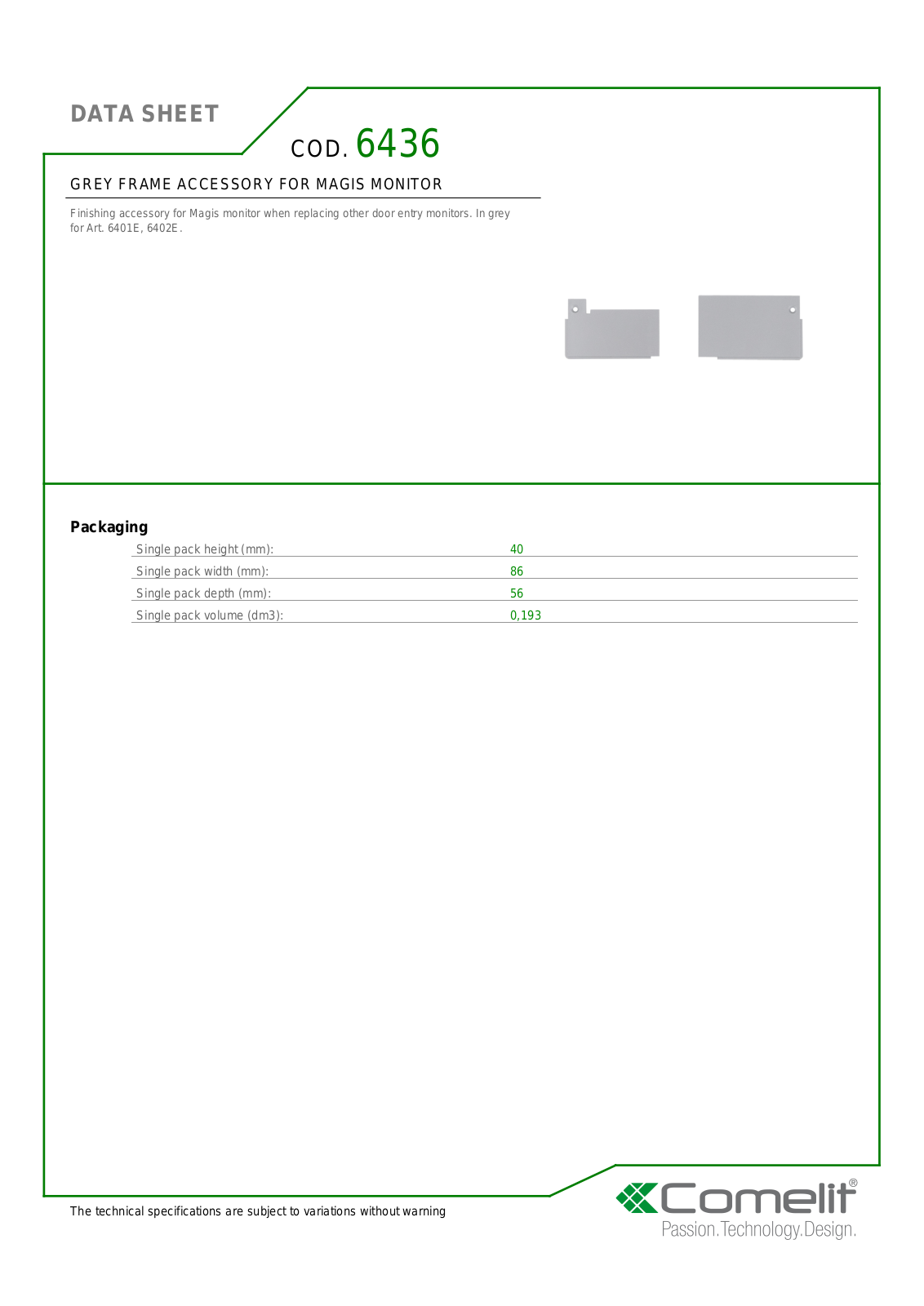 Comelit 6436 Specsheet