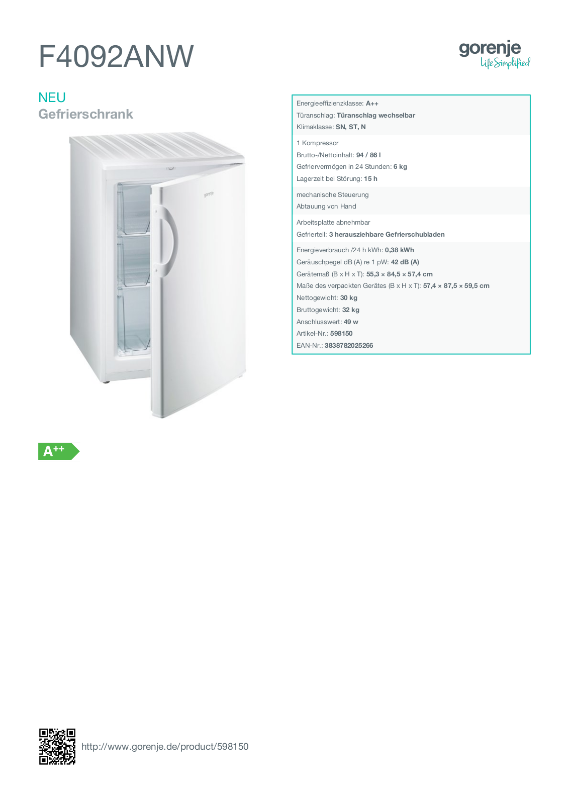 Gorenje F4092ANW User Manual