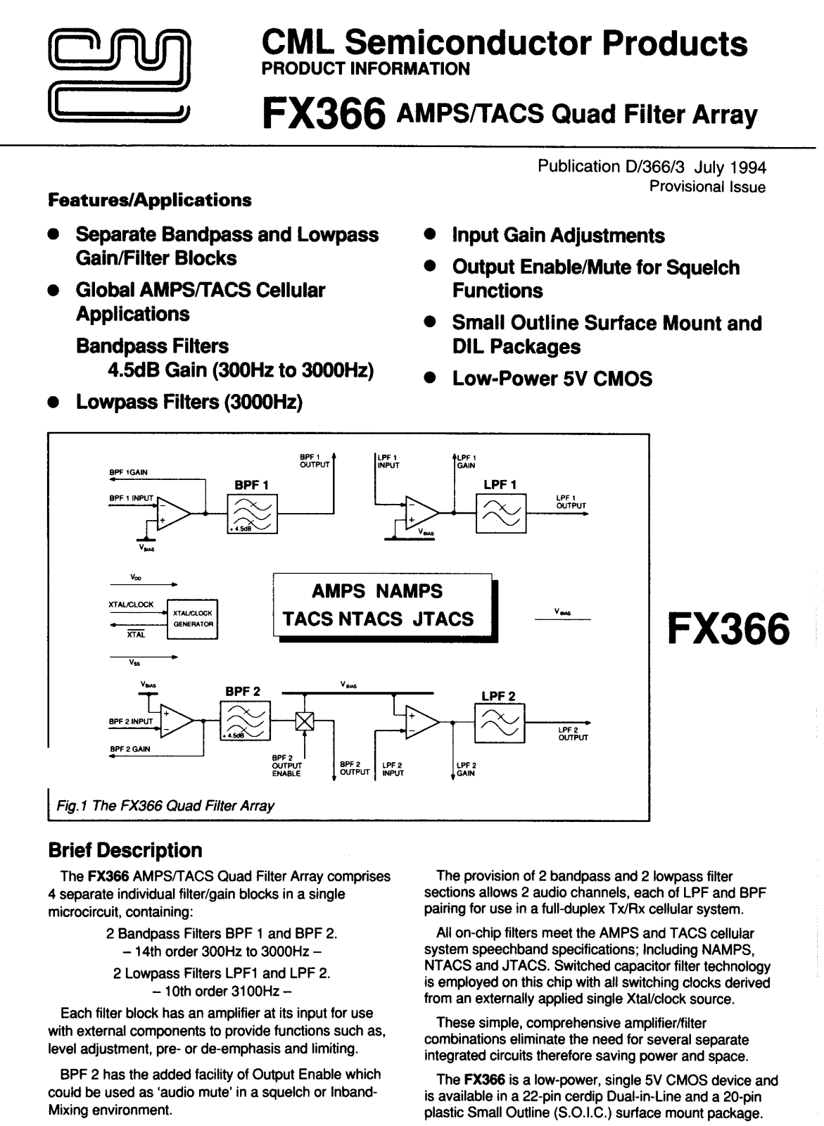 Datasheet FX366J, FX366DW Datasheet (Consumer Microcircuits Limited) - ManualMachine.com