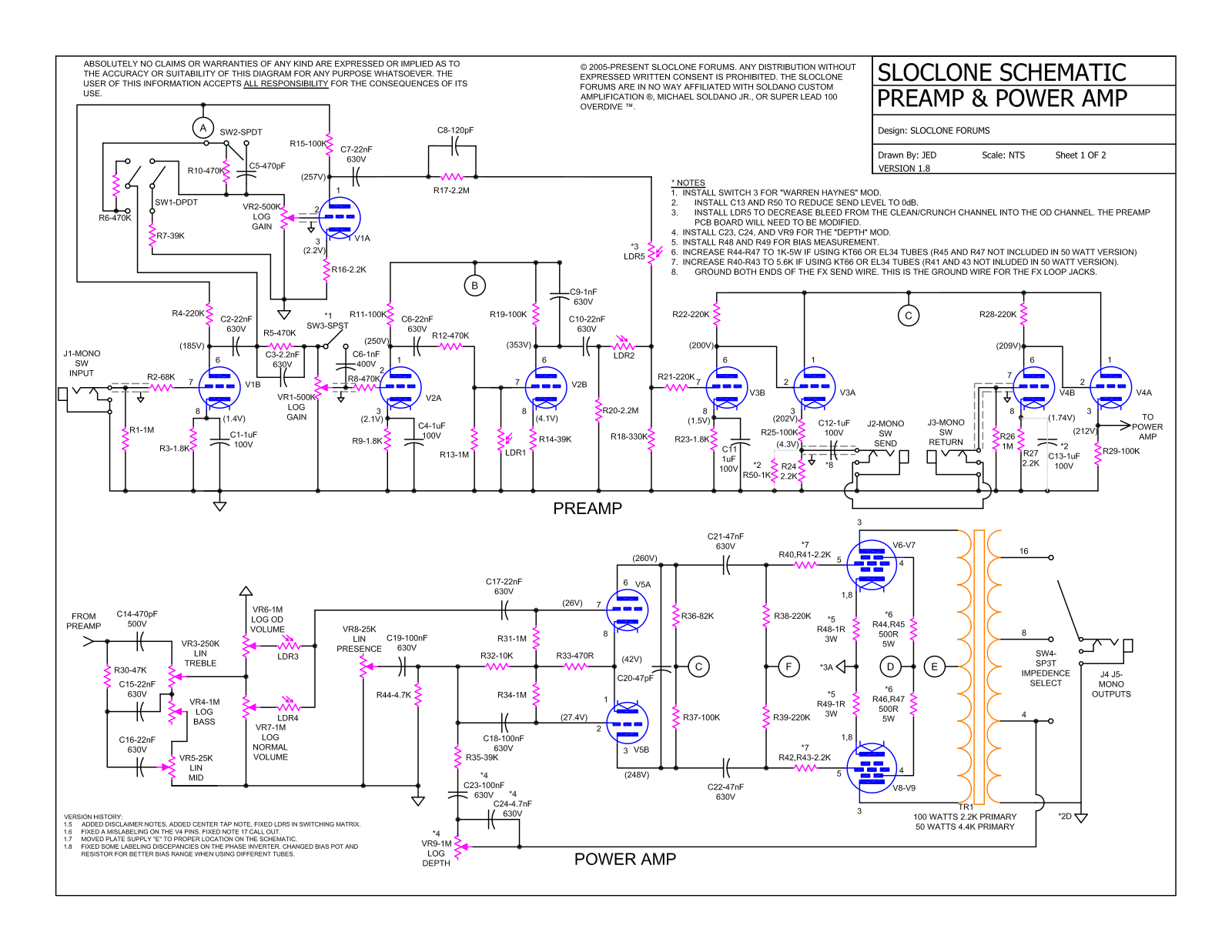 Soldano slo 50, slo 100 schematic