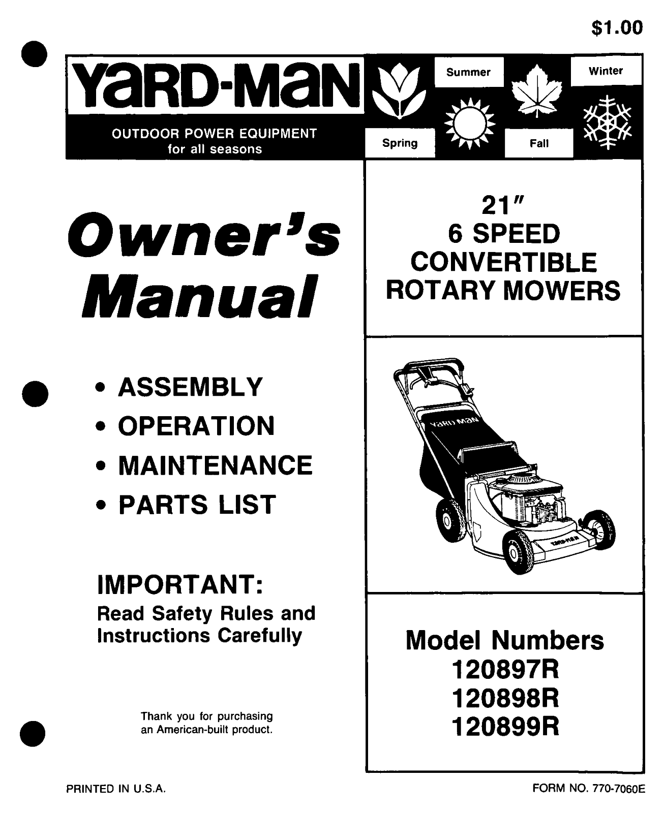 Yard-Man 120897R, 120898R, 120899R User Manual