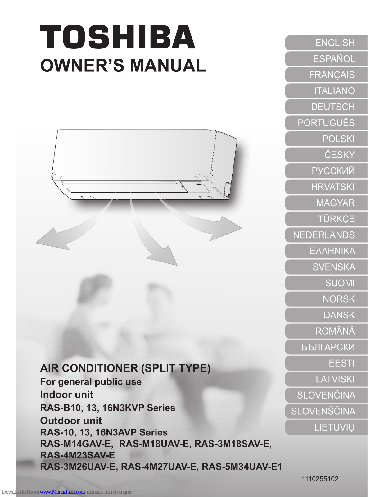 Toshiba RAS-M154GAV-E, RAS-M18UAV-E, RAS-3M18SAV-E, RAS-4M23SAV-E, RAS-3M26UAV-E Owner's Manual