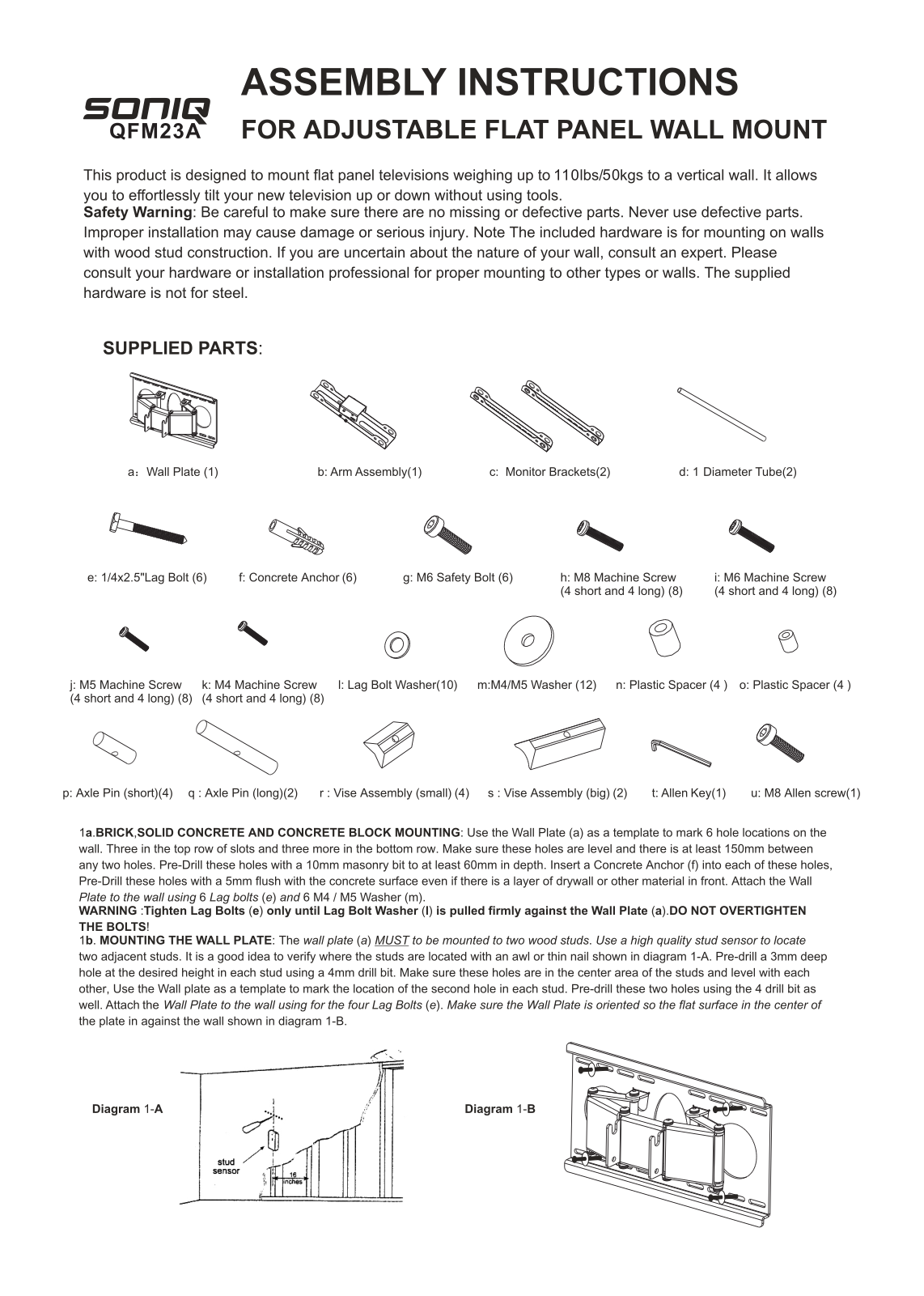 SONIQ QFM23A Instruction Manual