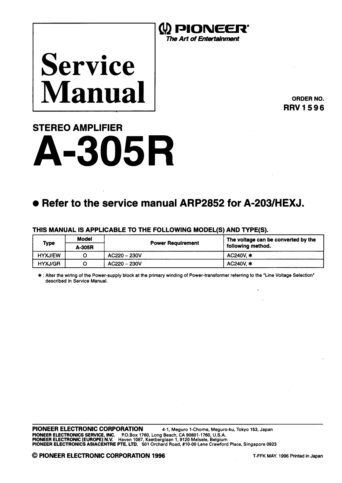 Pioneer A-305R Service Manual