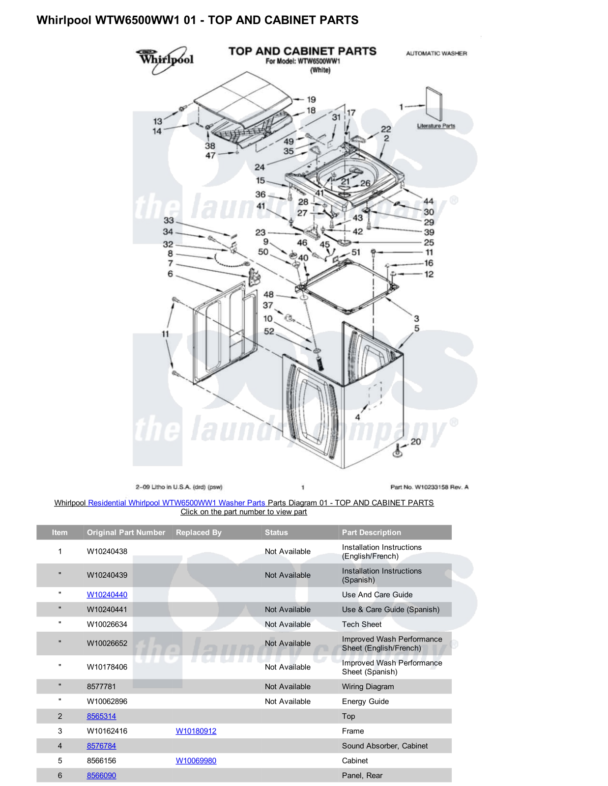 Whirlpool WTW6500WW1 Parts Diagram