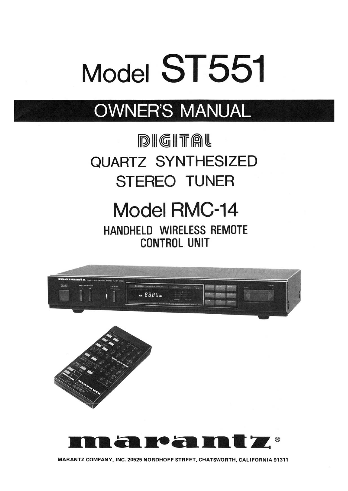 Marantz ST-551, RMC-14 Owners Manual