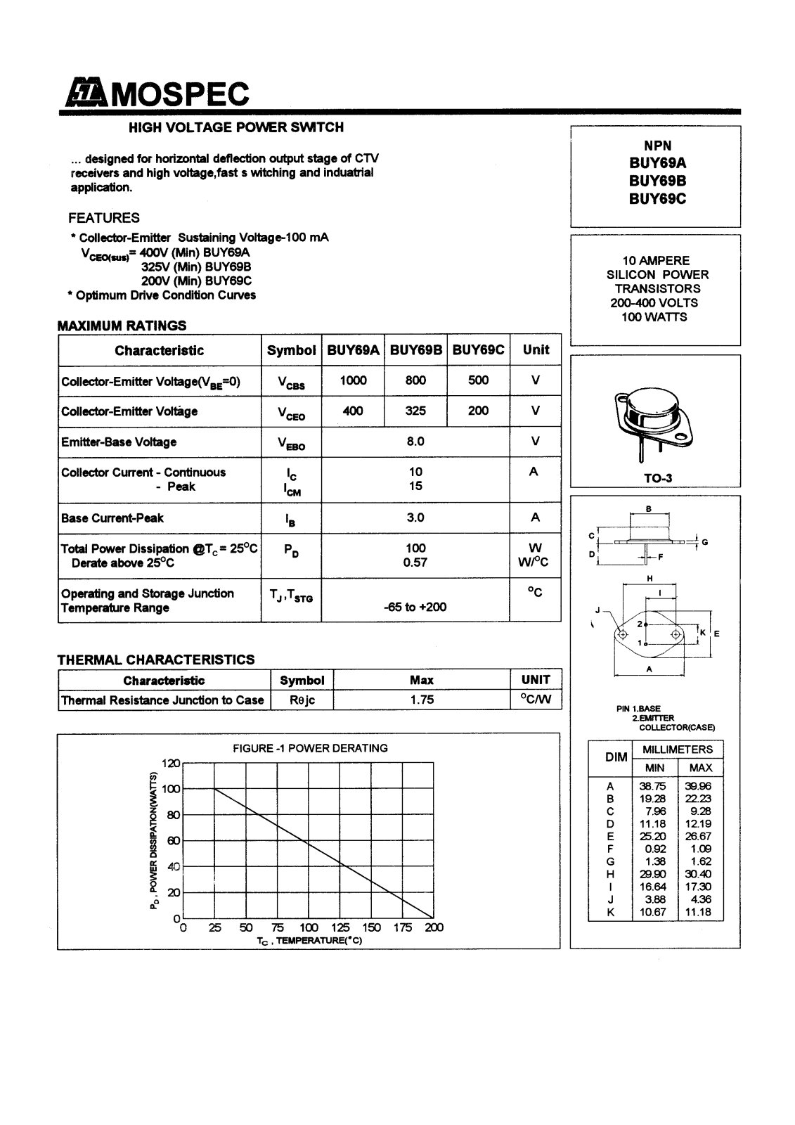 MOSPEC BUY69C, BUY69B, BUY69A Datasheet