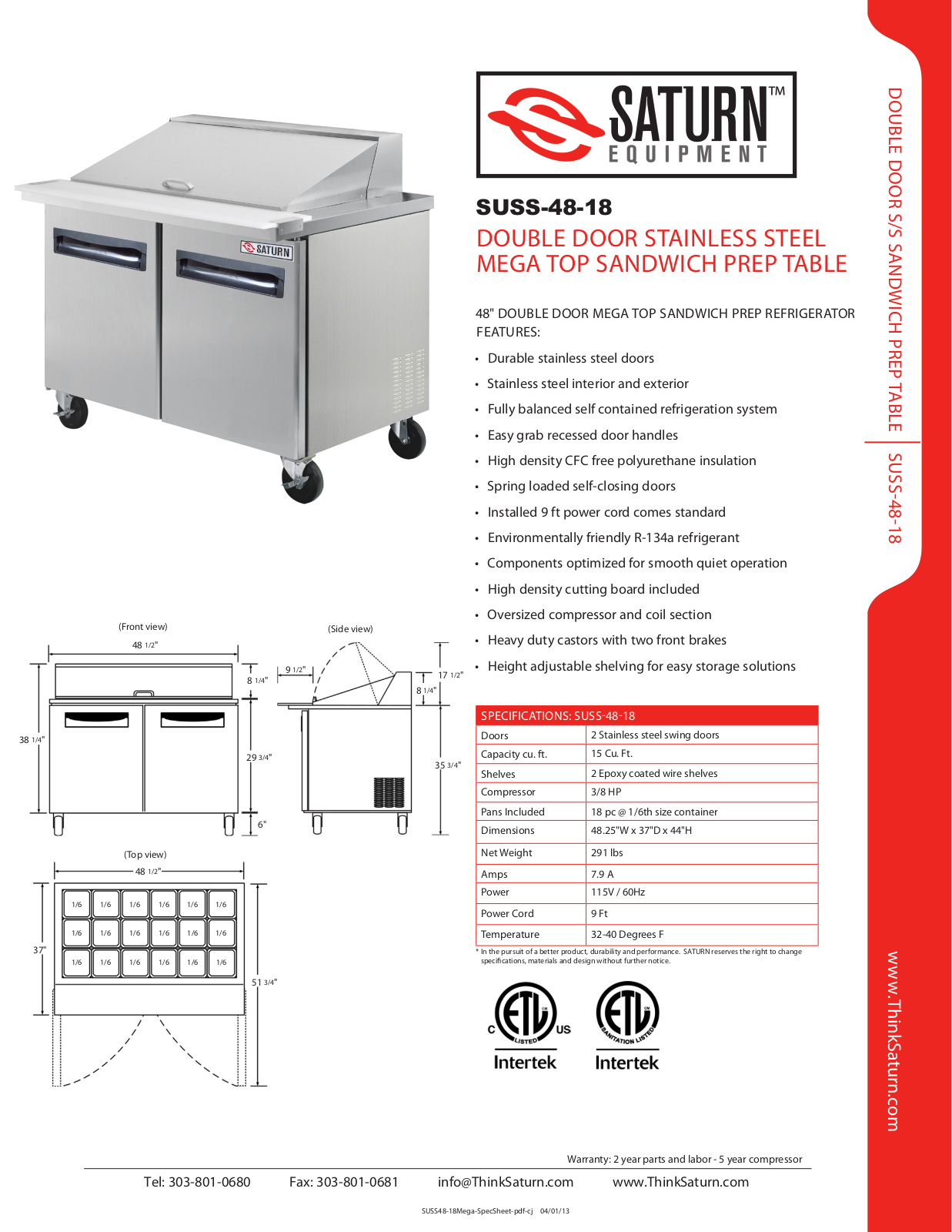 Saturn Equipment SUSS-48-18 User Manual