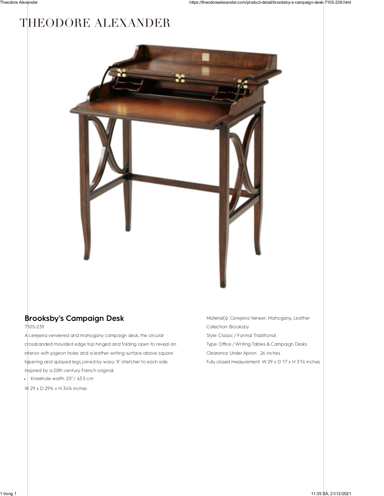 Theodore Alexander FPLJ1447 Specifications - ManualMachine.com