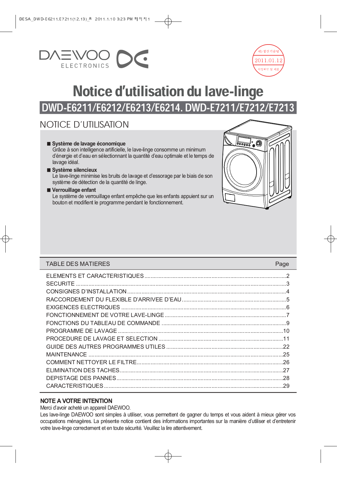 DAEWOO DWDE6212, DWDE7213, DWDE6213, DWDE7212 User Manual