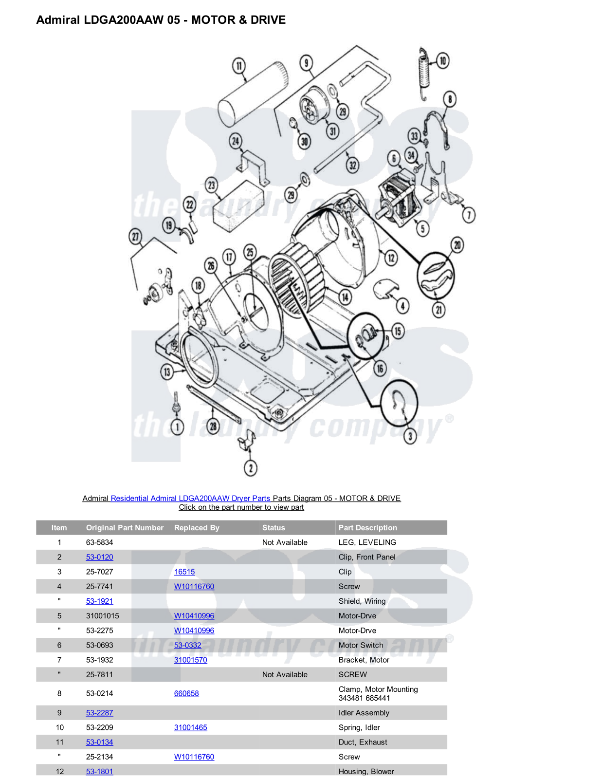 Admiral LDGA200AAW Parts Diagram