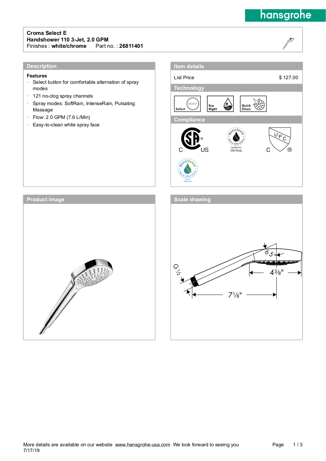 Hansgrohe GCDC1079 Specifications - ManualMachine.com