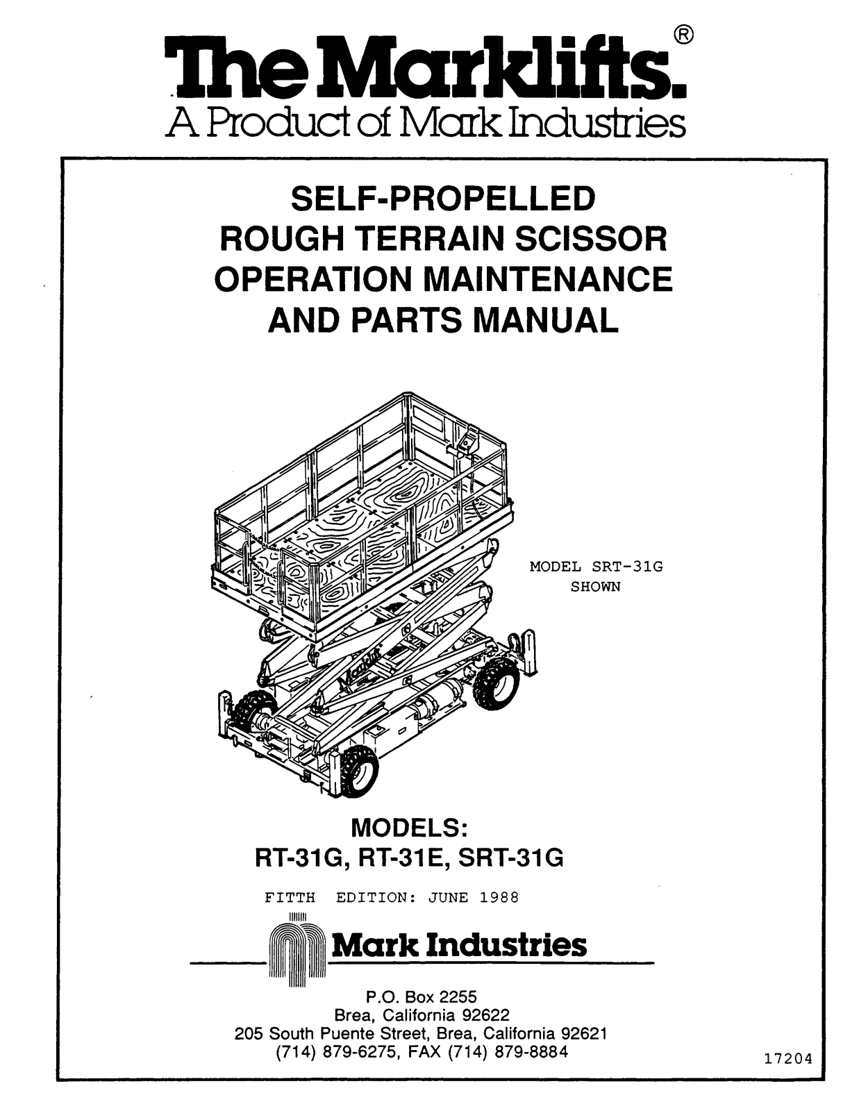 Marklifts RT-31G, RT-31E, SRT-31G Operator's Manual - ManualMachine.com