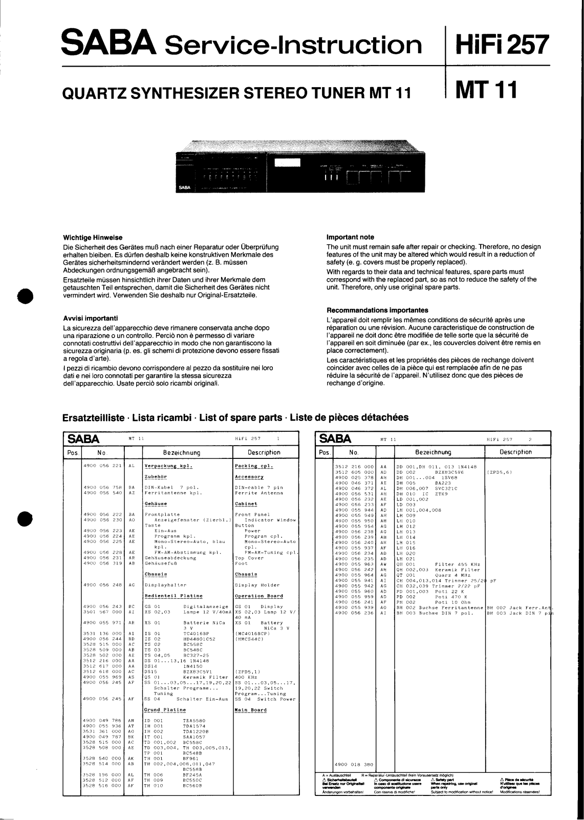 Saba MT-11 Service manual