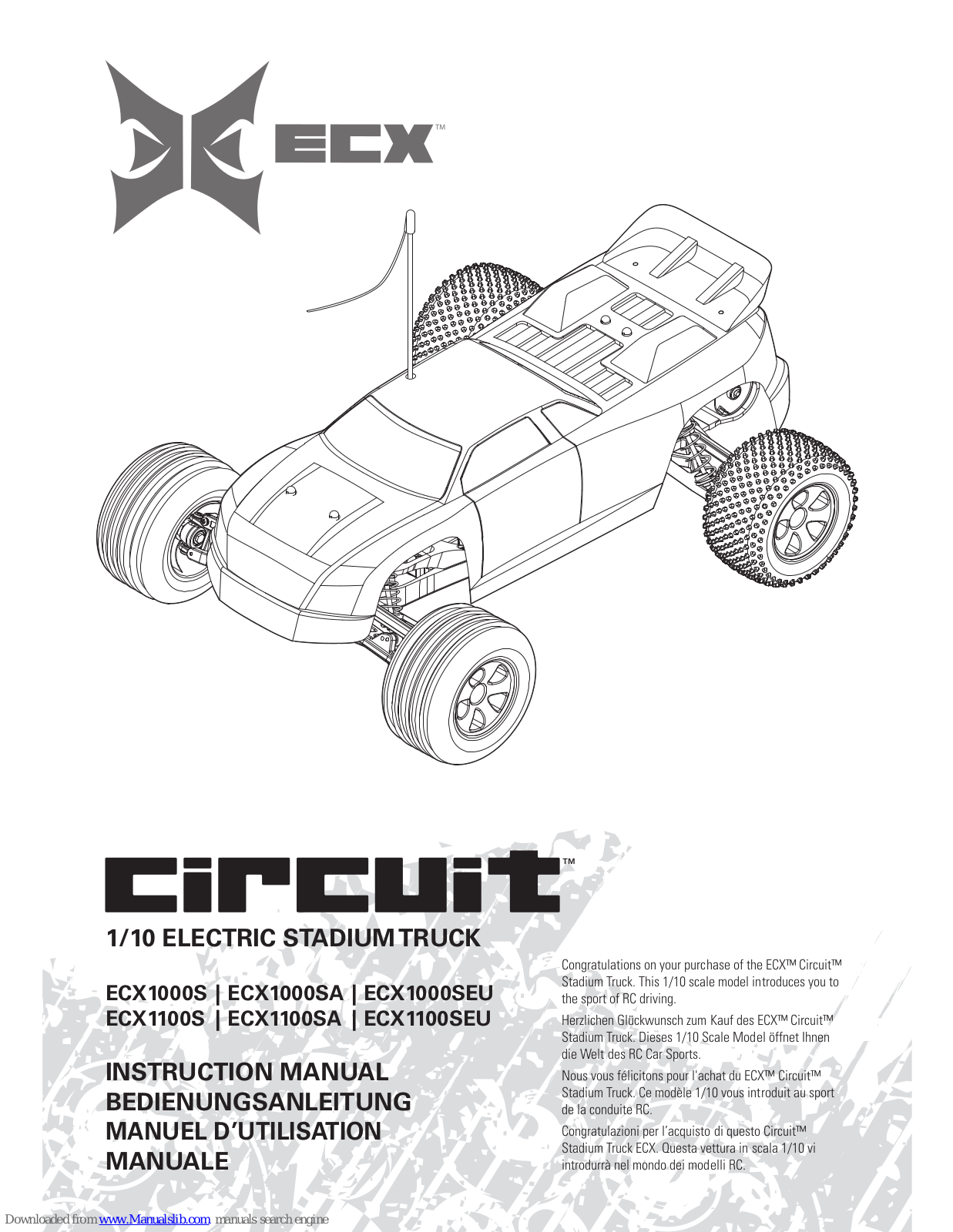 Horizon Hobby ECX1000S, ECX1000SA, ECX1100S, ECX1100SA, ECX1100SEU Instruction Manual