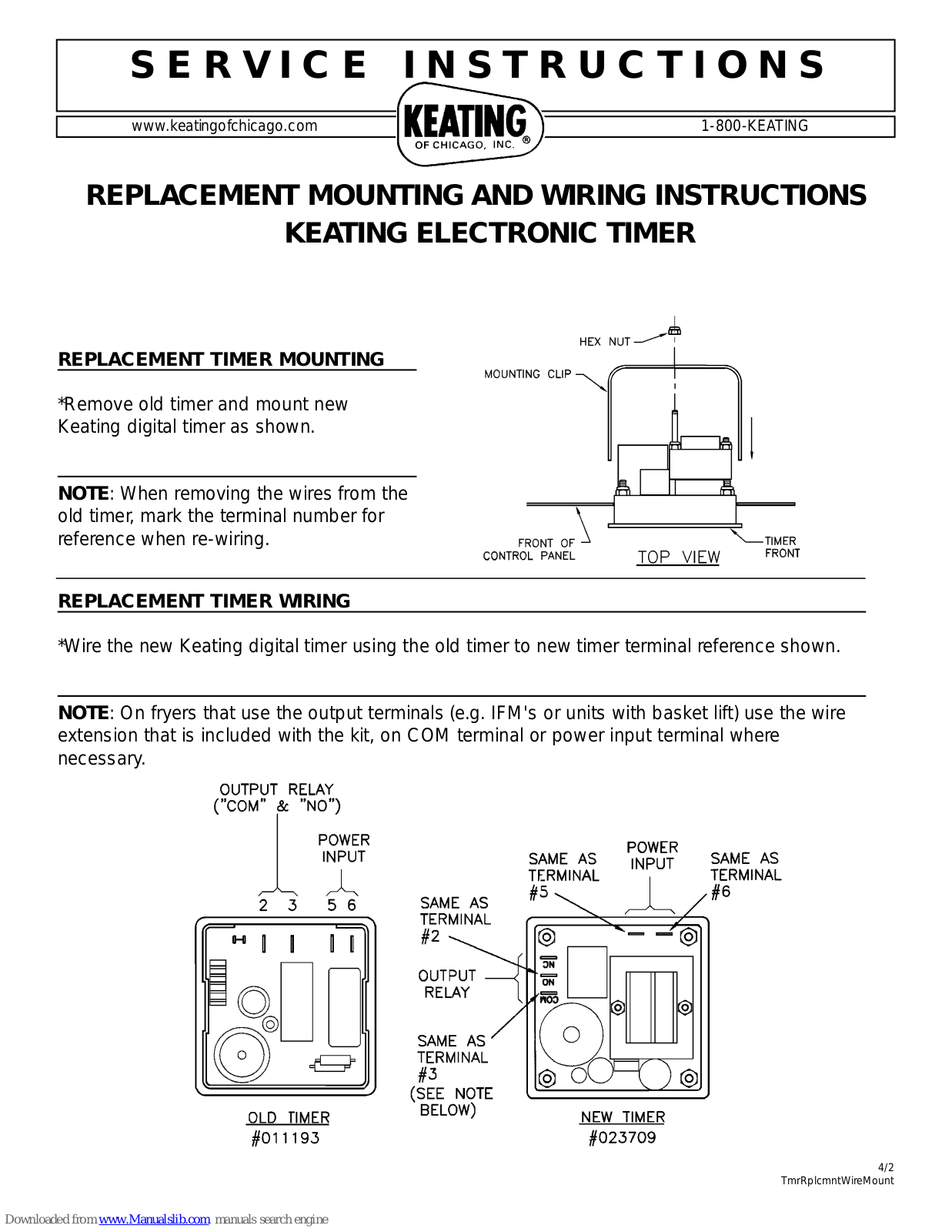 Keating Of Chicago Electronic Timer Wiring Instruction Manual