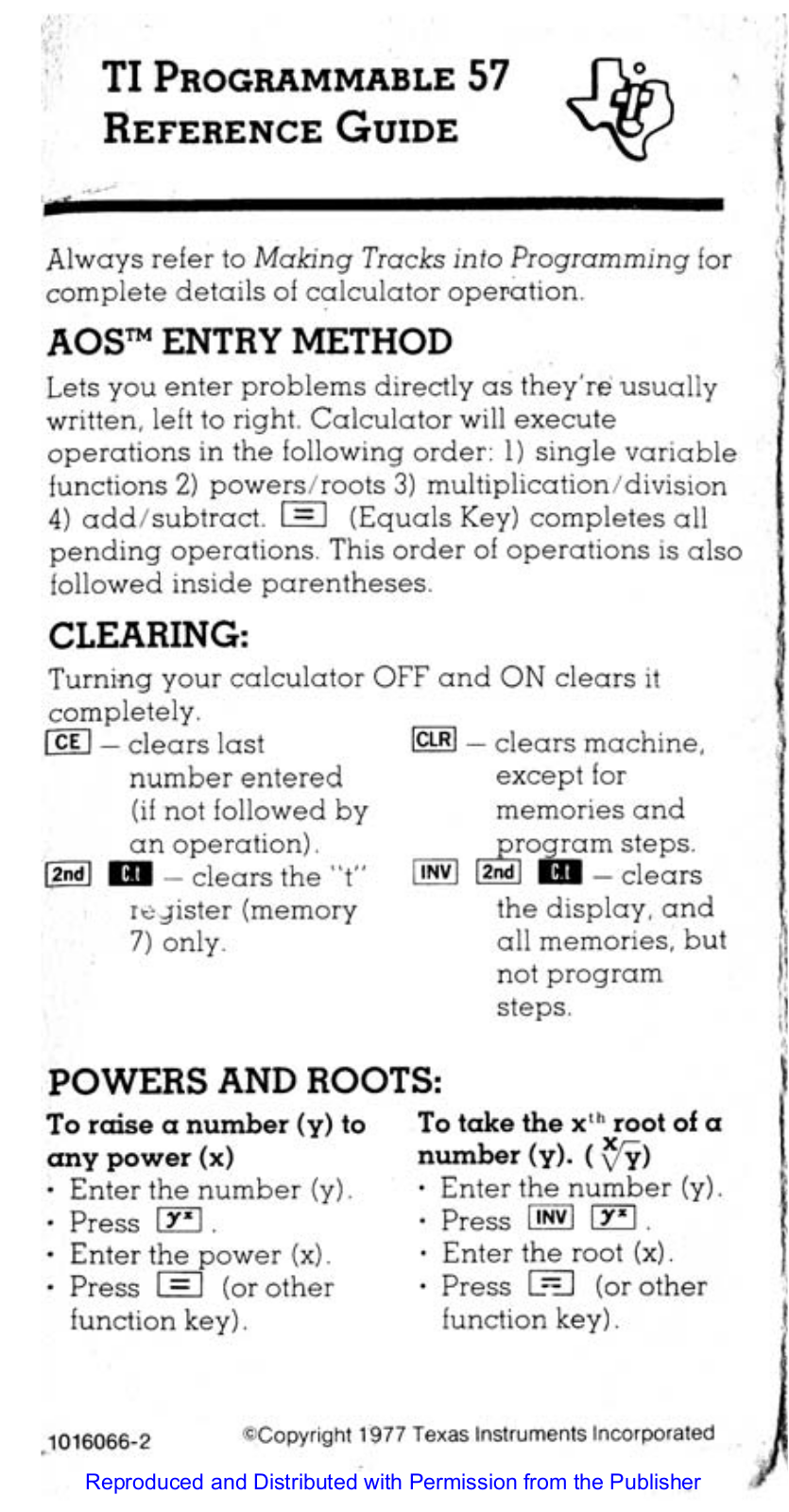 Texas Instuments TI-57 Reference Guide