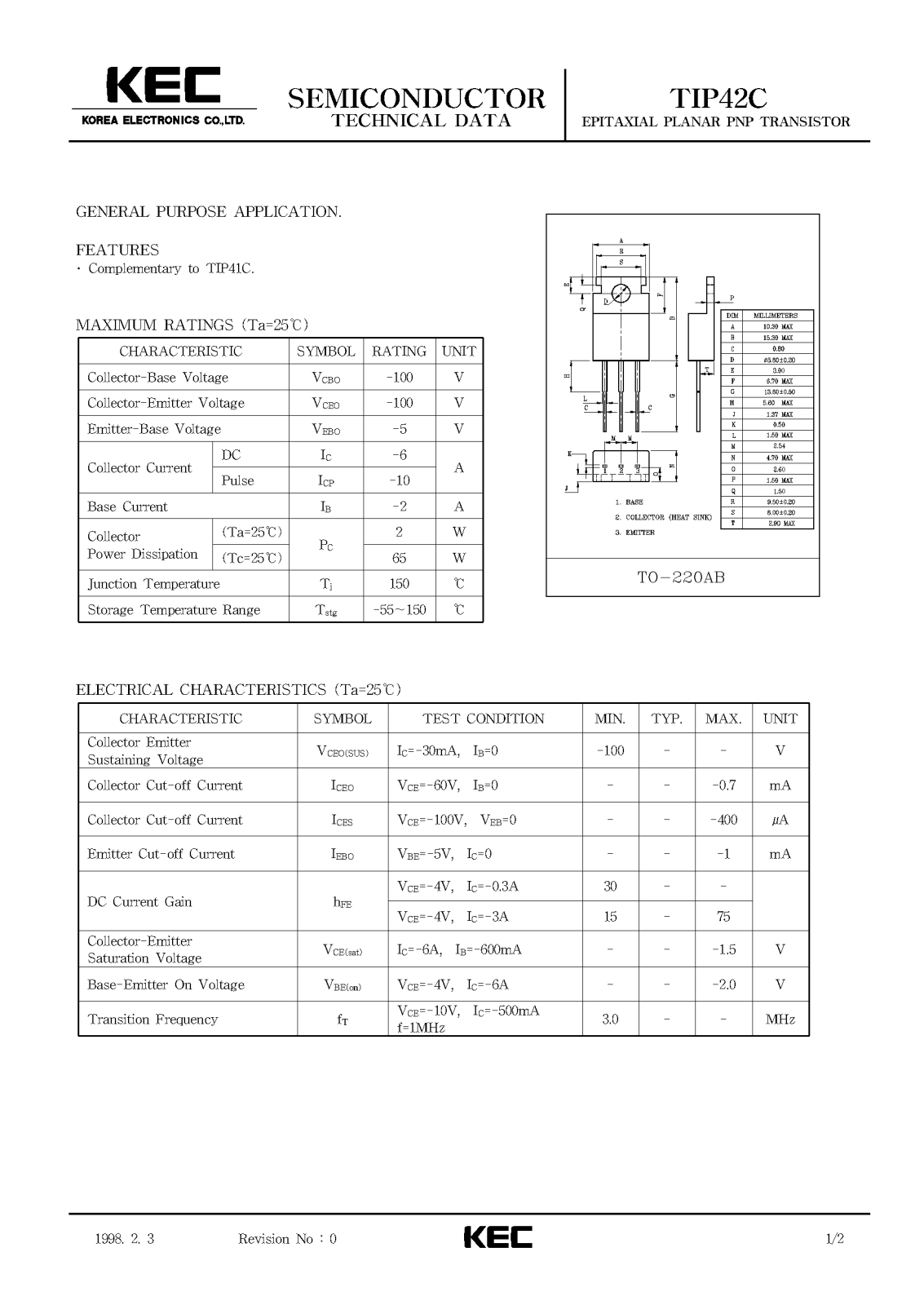 KEC TIP42C Datasheet