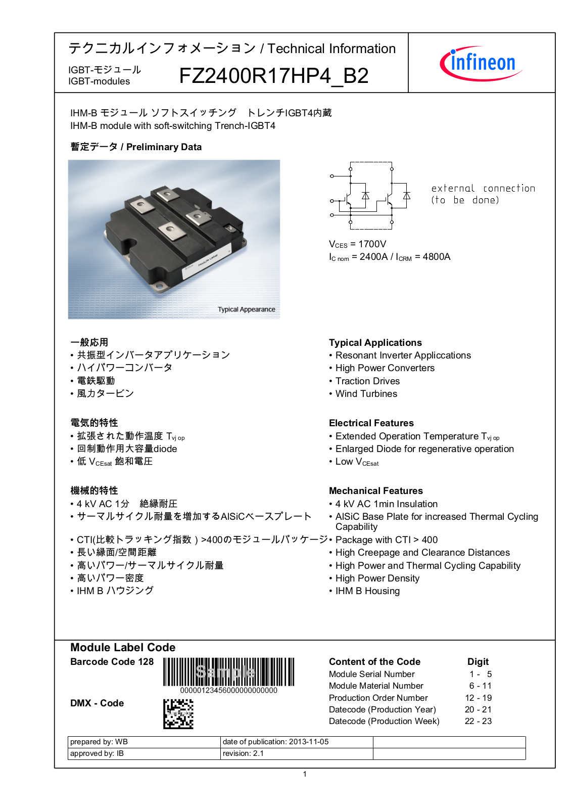 Infineon FZ2400R17HP4-B2 Data Sheet