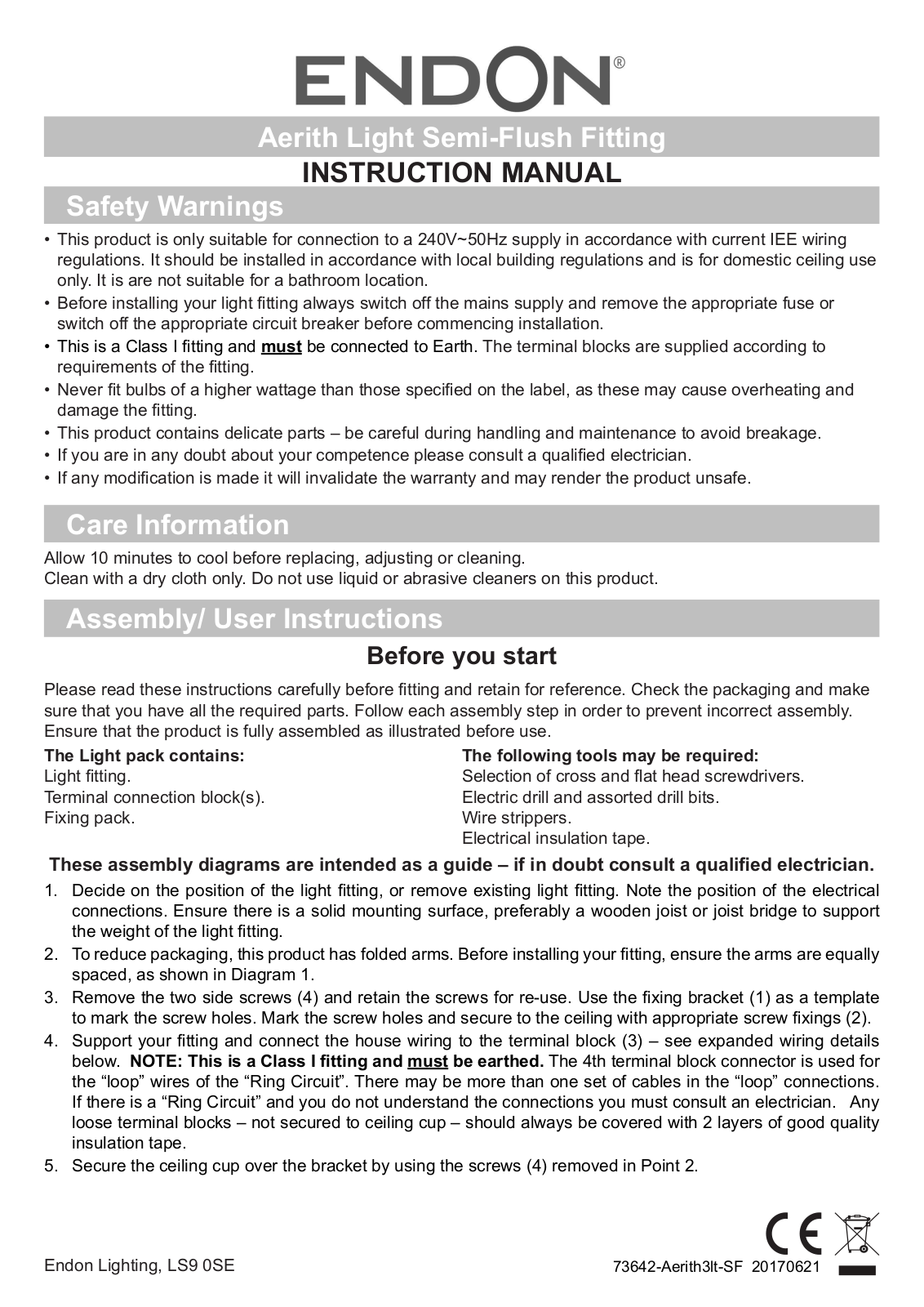 Endon Lighting 73642 Installation Instructions - ManualMachine.com