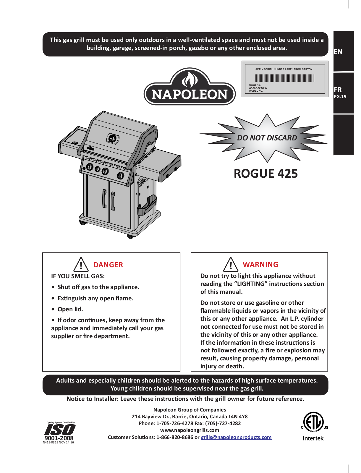 Napoleon R425SIBNBE, R425SIBPSS, R425NK User Manual