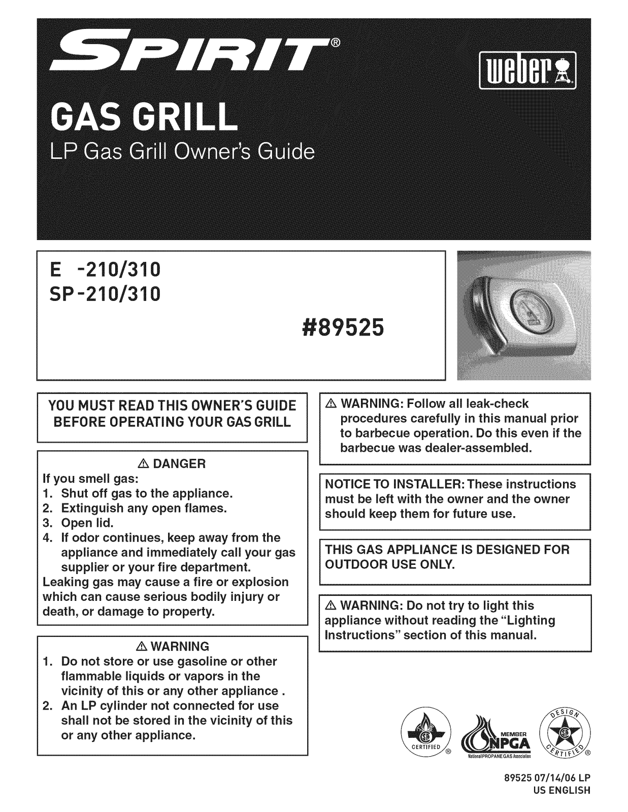 Weber Spirit E-310 Owner's Manual