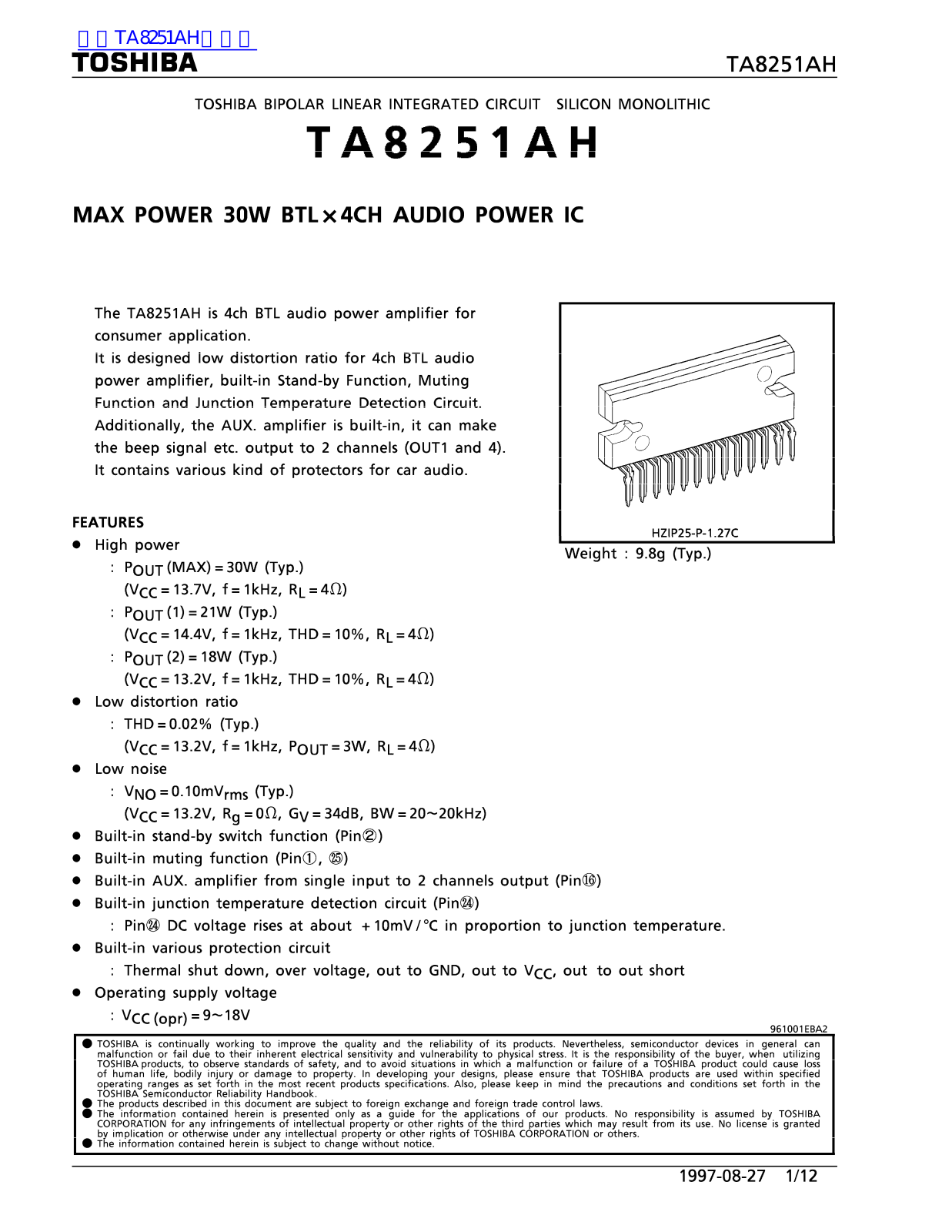 TOSHIBA TA8251AH Technical data