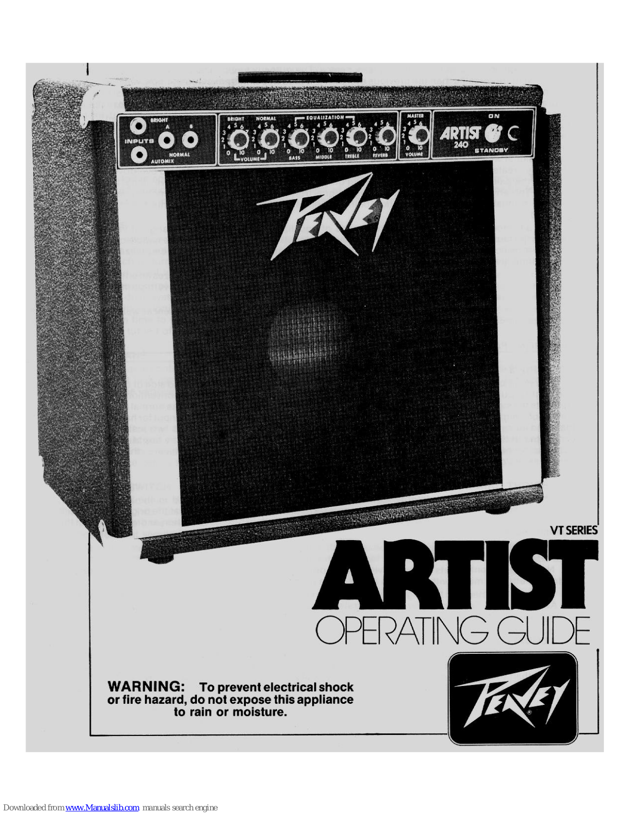 Peavey Artist V T Series, VT Series Artist, Artist 240 Operating Manual