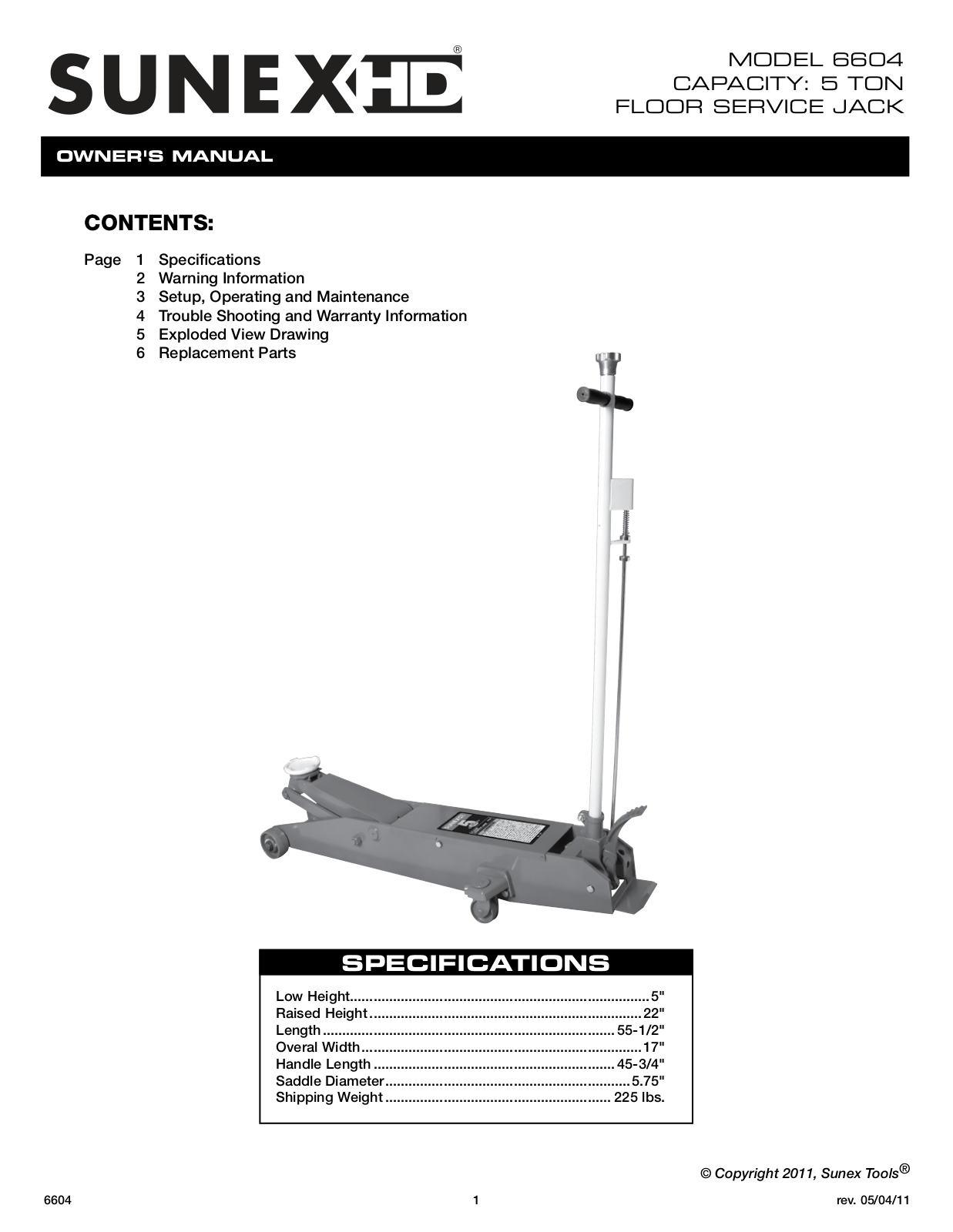 Sunex Tools 6604 User Manual