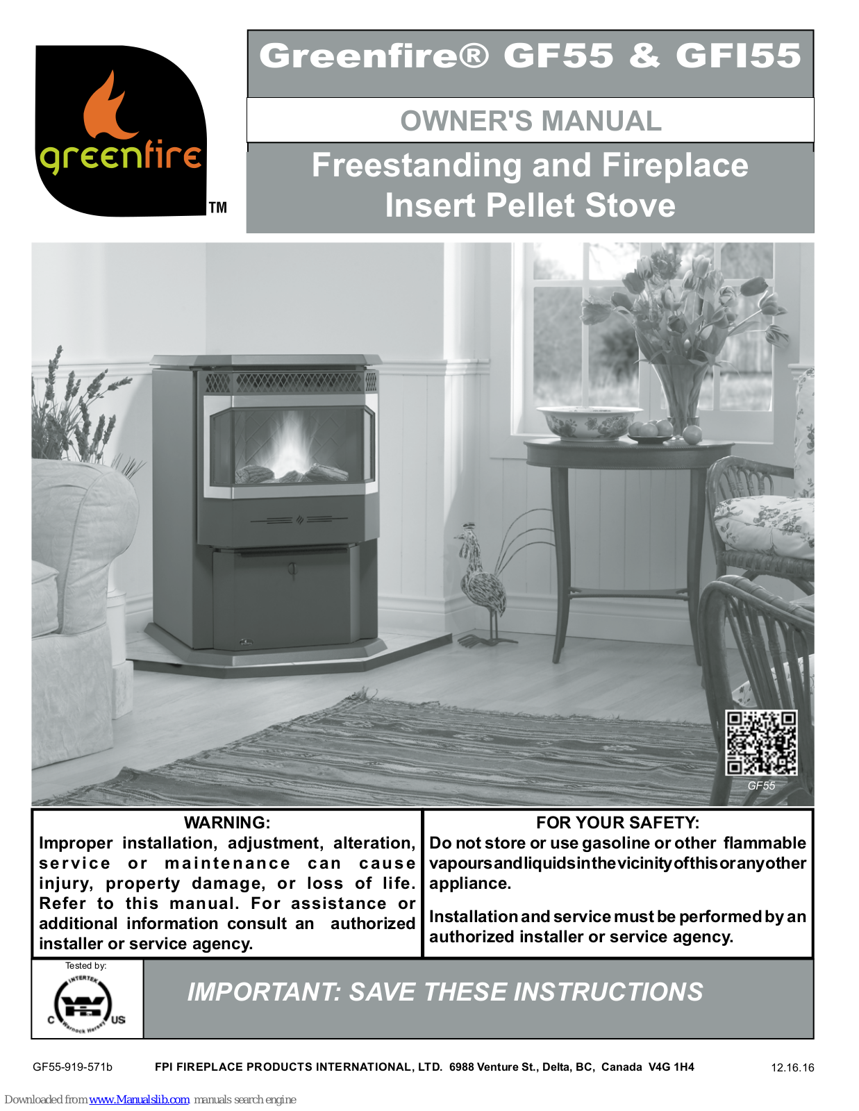 Greenfire GF55, GFI55 Owner's Manual