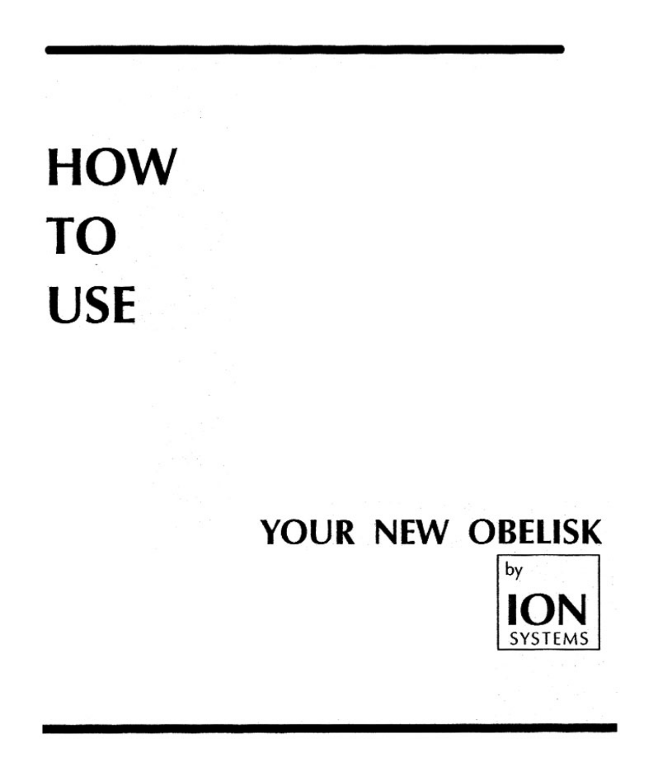 Ion Systems Obelisk Owners manual