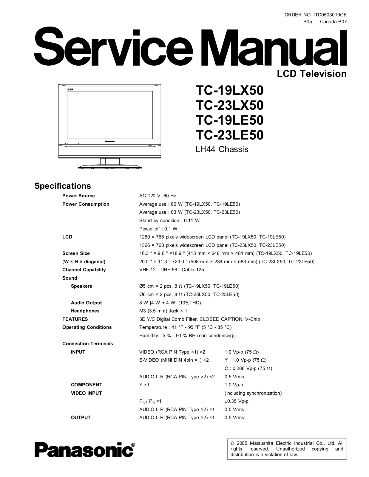 Panasonic TC-19LX50, TX-23LX50, TX-19LE50, TX-23LE50 Schematic