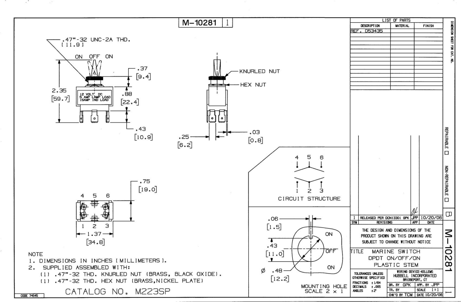 Hubbell M223SP Reference Drawing