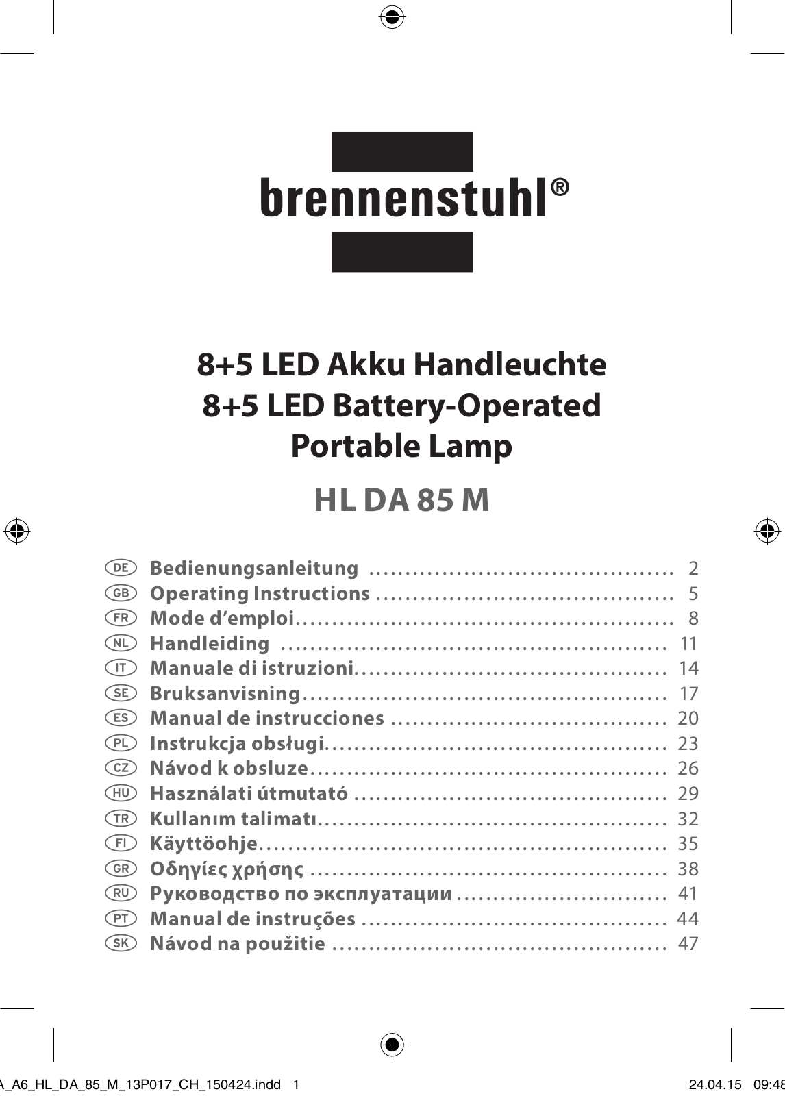 Brennenstuhl 8+5 LED Akku Hand Lamp HL DA 85 M 240lm 6000K User Manual