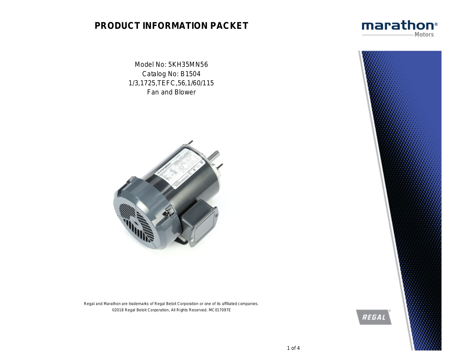 Marathon Electric 5KH35MN56 Product Information Packet